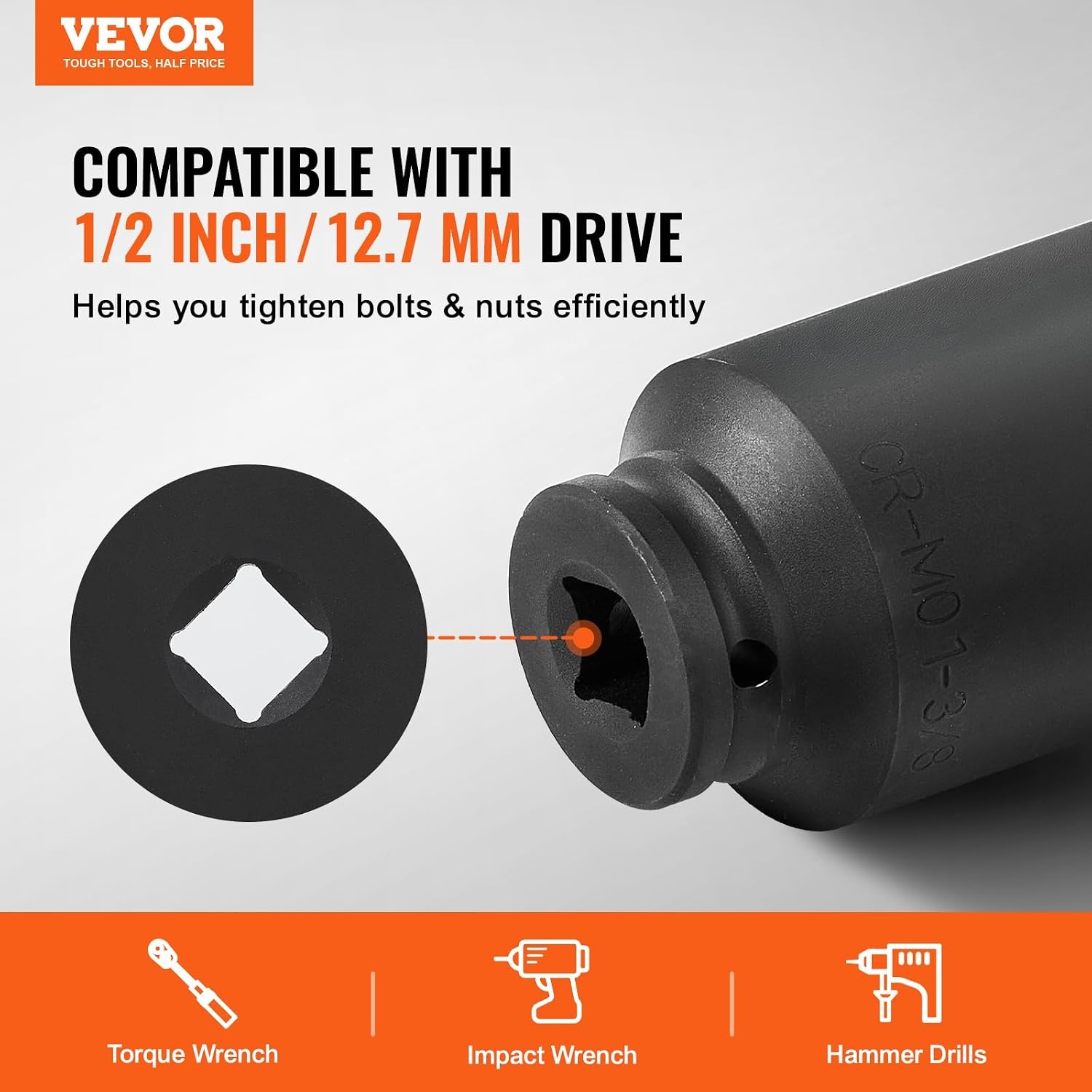 image:imageVEVOR Axle Nut Impact Socket Set 34 Drive Deep 6Point 8Piece SAE Spindle Nut Socket CRMO Heat Treated Large Socket Set with Storage Case for Auto Repair Removing or Installing Axle Nuts12 8PCS 12PT CRMO