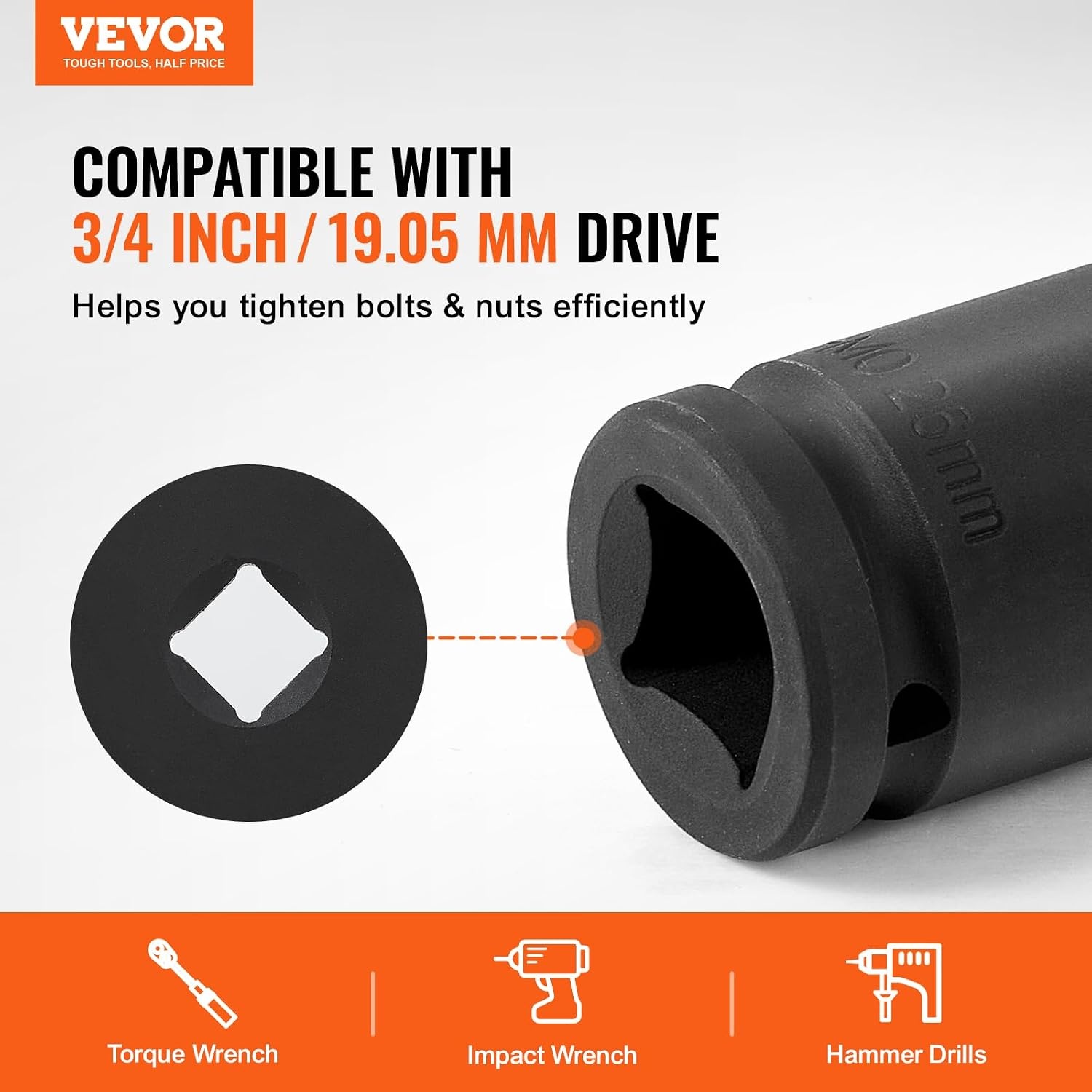 image:imageVEVOR Axle Nut Impact Socket Set 34 Drive Deep 6Point 8Piece SAE Spindle Nut Socket CRMO Heat Treated Large Socket Set with Storage Case for Auto Repair Removing or Installing Axle Nuts34 8PCS Metric CRMO