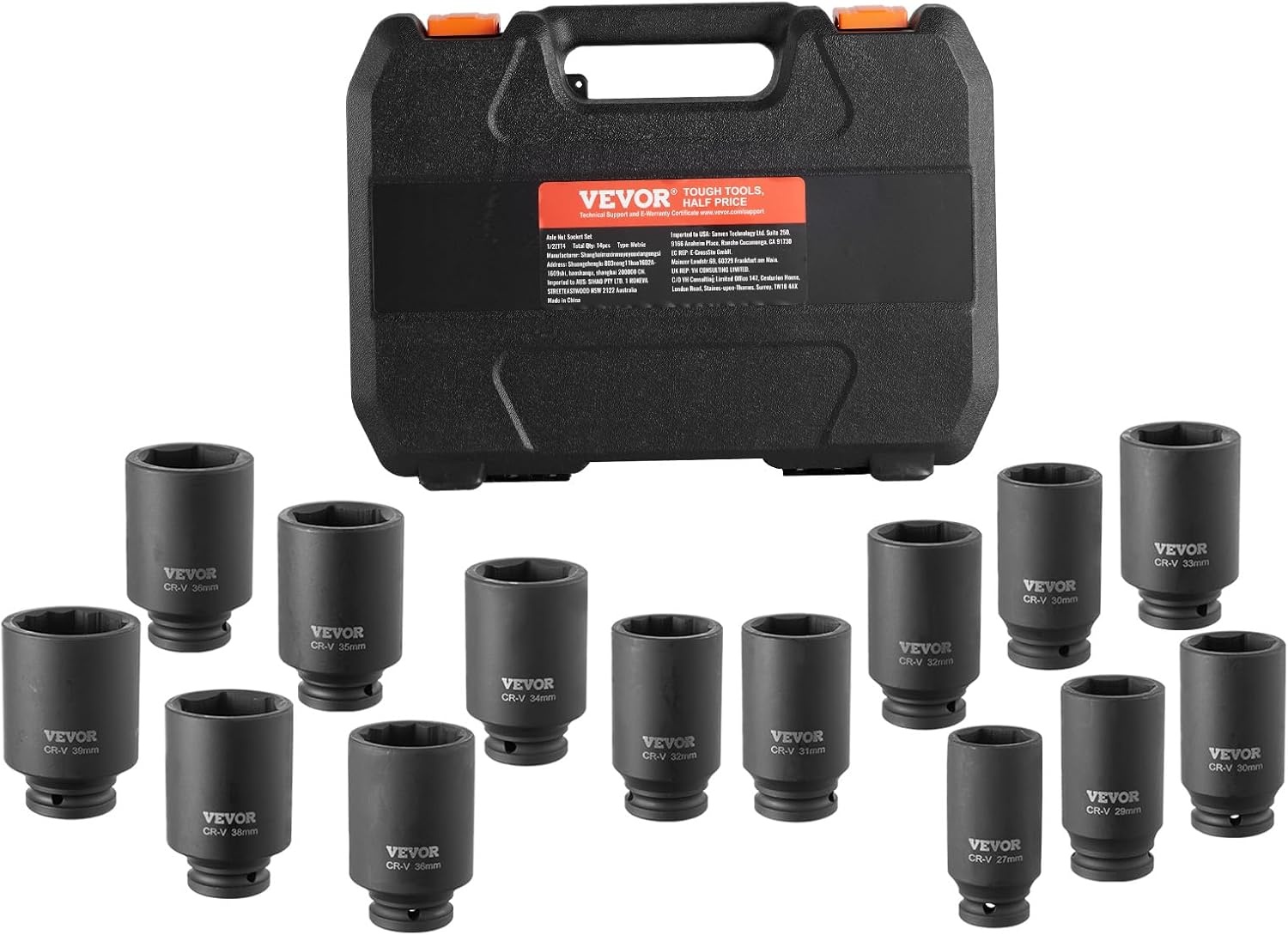image:imageVEVOR Axle Nut Impact Socket Set 34 Drive Deep 6Point 8Piece SAE Spindle Nut Socket CRMO Heat Treated Large Socket Set with Storage Case for Auto Repair Removing or Installing Axle Nuts12 14PCS CRMO