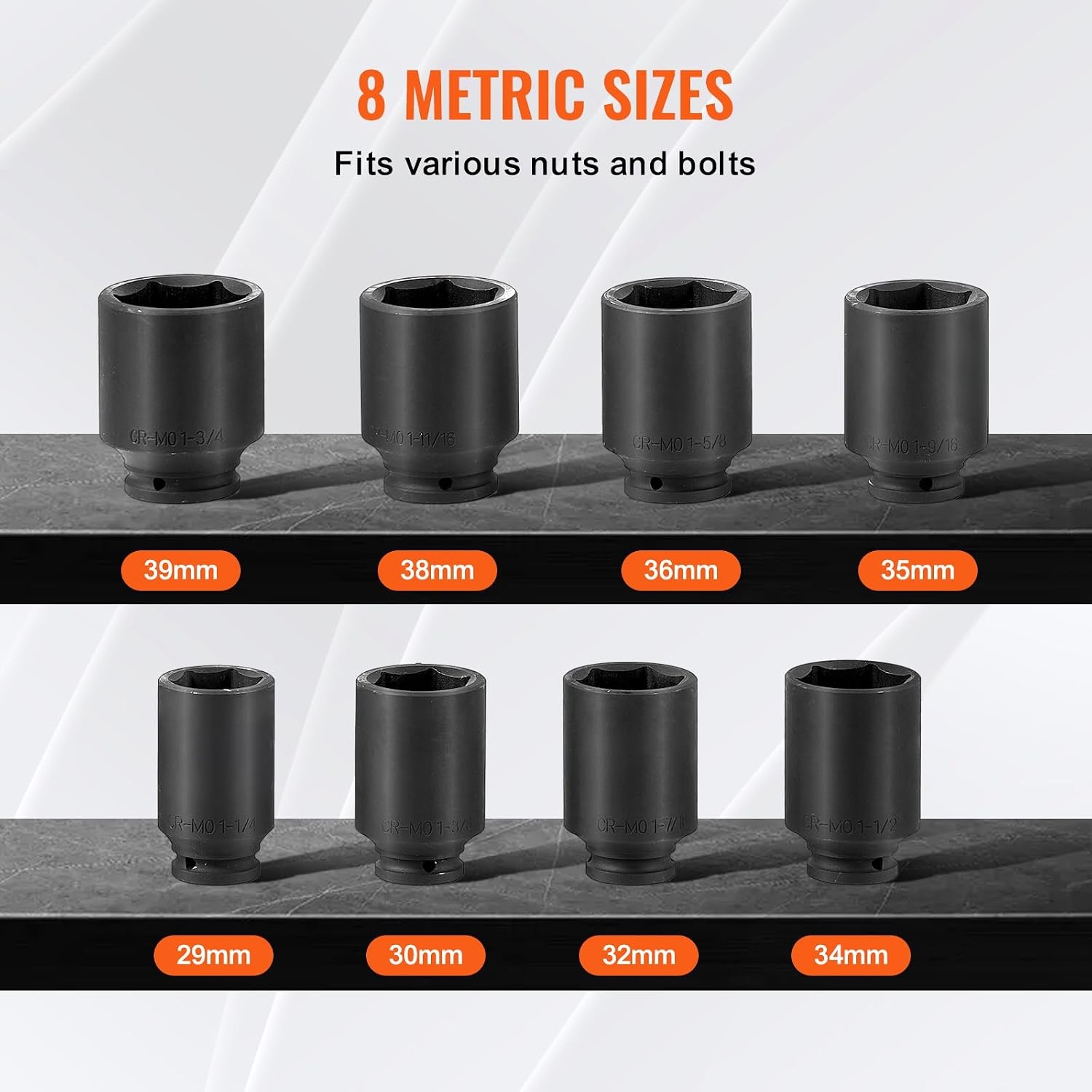 image:imageVEVOR Axle Nut Impact Socket Set 34 Drive Deep 6Point 8Piece SAE Spindle Nut Socket CRMO Heat Treated Large Socket Set with Storage Case for Auto Repair Removing or Installing Axle Nuts12 8PCS 12PT CRMO