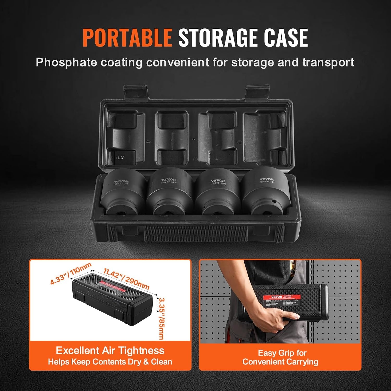 image:imageVEVOR Axle Nut Impact Socket Set 34 Drive Deep 6Point 8Piece SAE Spindle Nut Socket CRMO Heat Treated Large Socket Set with Storage Case for Auto Repair Removing or Installing Axle Nuts12 4PCS CRMO