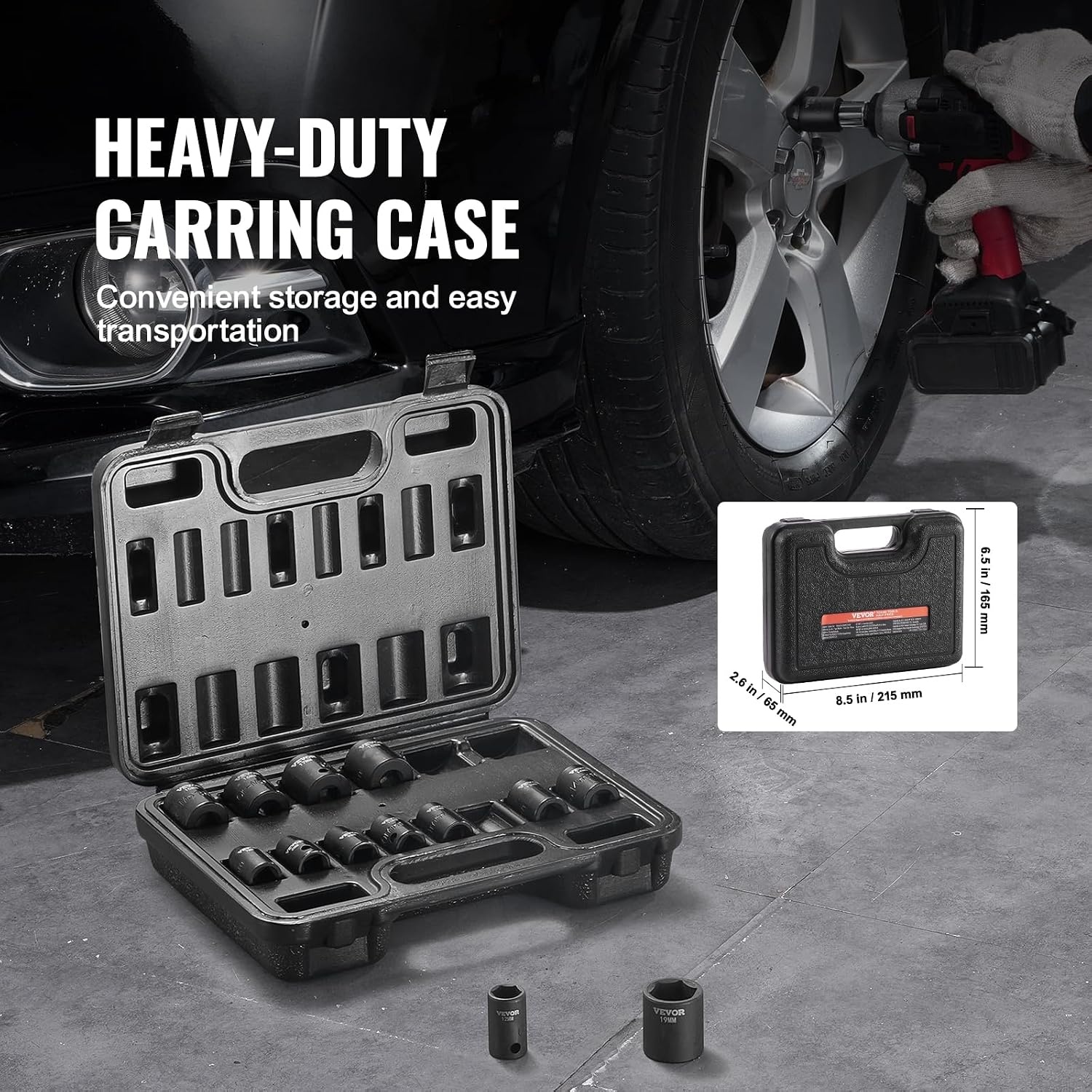image:imageVEVOR Axle Nut Impact Socket Set 34 Drive Deep 6Point 8Piece SAE Spindle Nut Socket CRMO Heat Treated Large Socket Set with Storage Case for Auto Repair Removing or Installing Axle Nuts38 14PCS CRMO