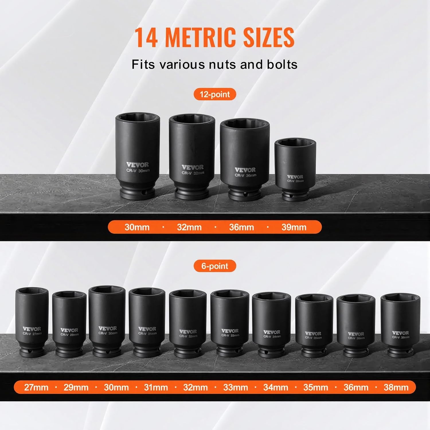 image:imageVEVOR Axle Nut Impact Socket Set 34 Drive Deep 6Point 8Piece SAE Spindle Nut Socket CRMO Heat Treated Large Socket Set with Storage Case for Auto Repair Removing or Installing Axle Nuts12 14PCS CRMO