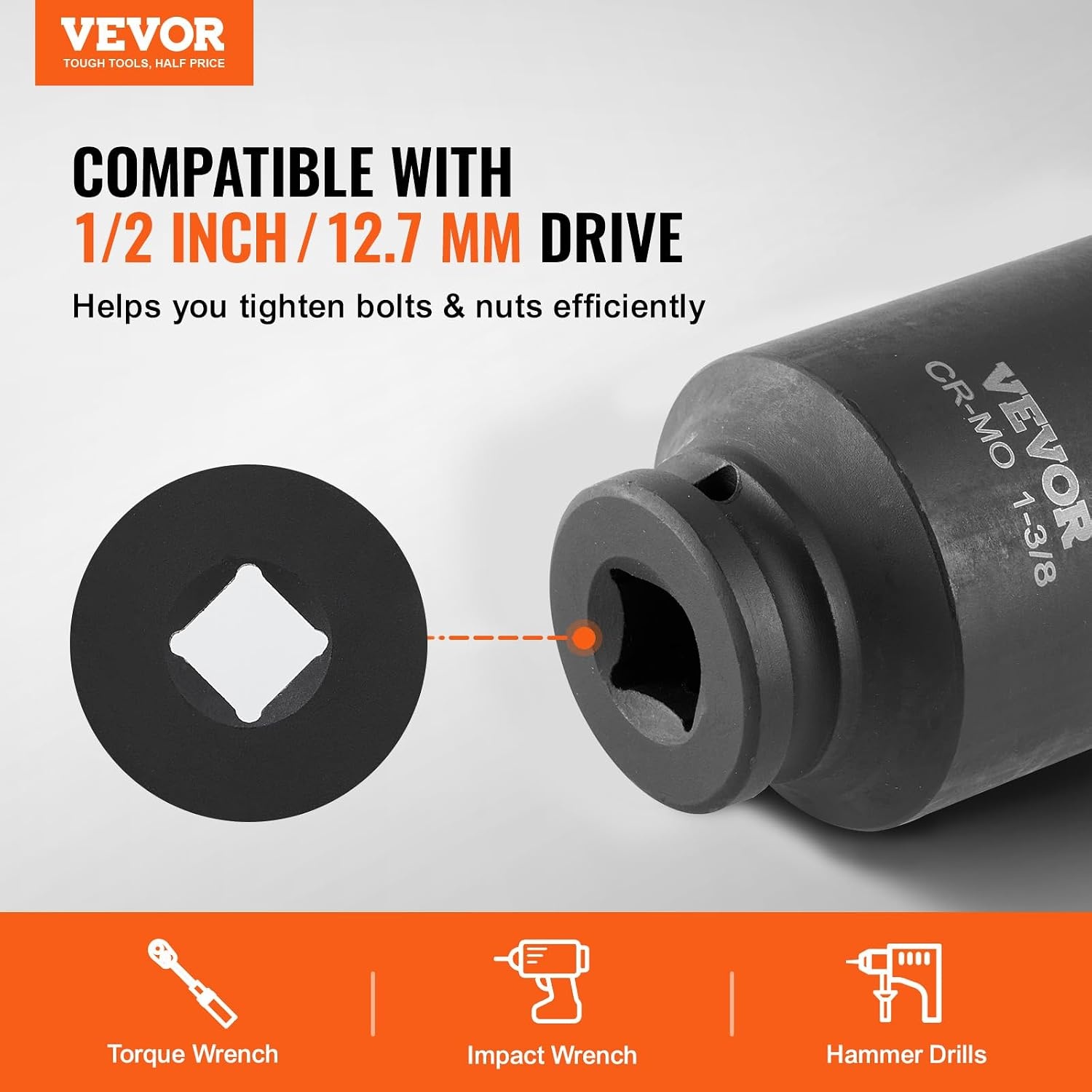image:imageVEVOR Axle Nut Impact Socket Set 34 Drive Deep 6Point 8Piece SAE Spindle Nut Socket CRMO Heat Treated Large Socket Set with Storage Case for Auto Repair Removing or Installing Axle Nuts12 8PCS CRMO