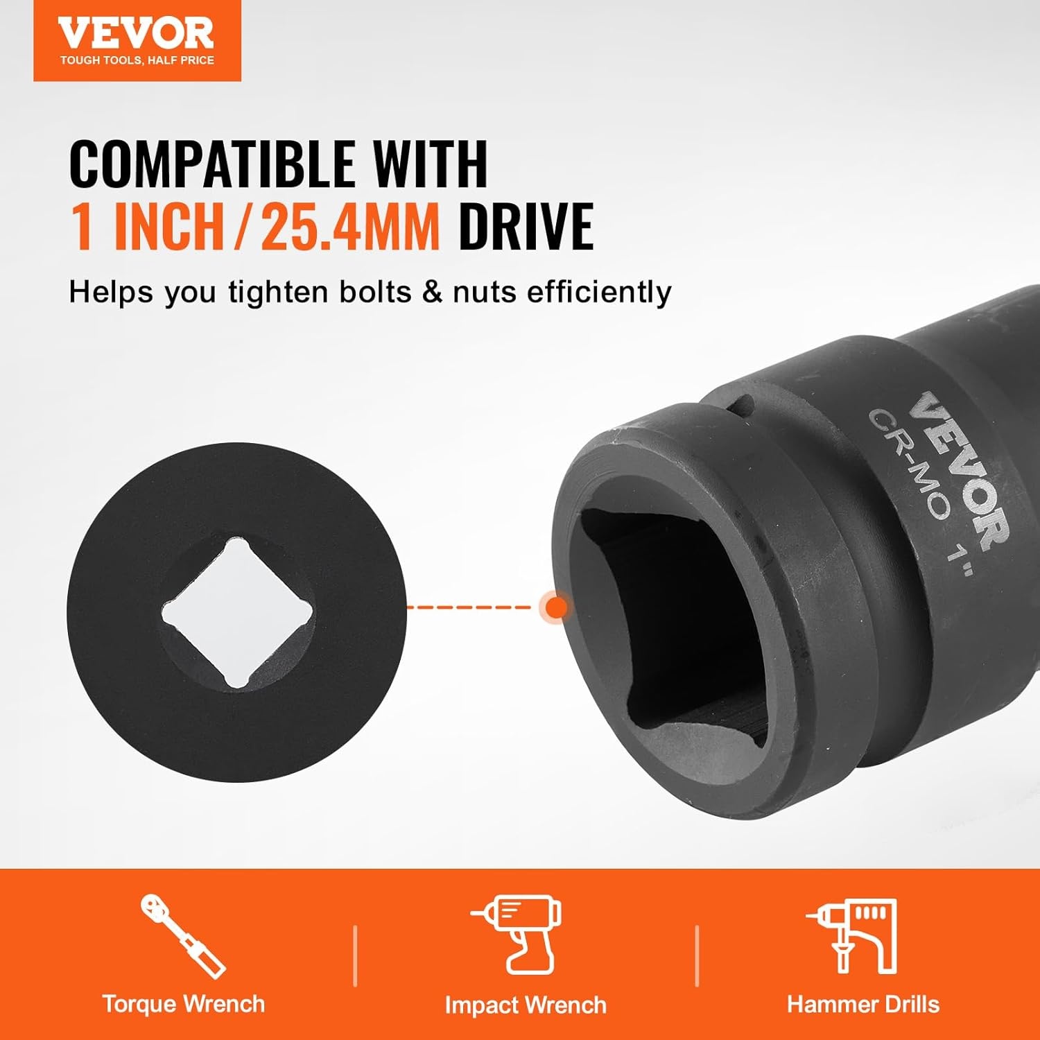 image:imageVEVOR Axle Nut Impact Socket Set 34 Drive Deep 6Point 8Piece SAE Spindle Nut Socket CRMO Heat Treated Large Socket Set with Storage Case for Auto Repair Removing or Installing Axle Nuts1 9PCS CRMO