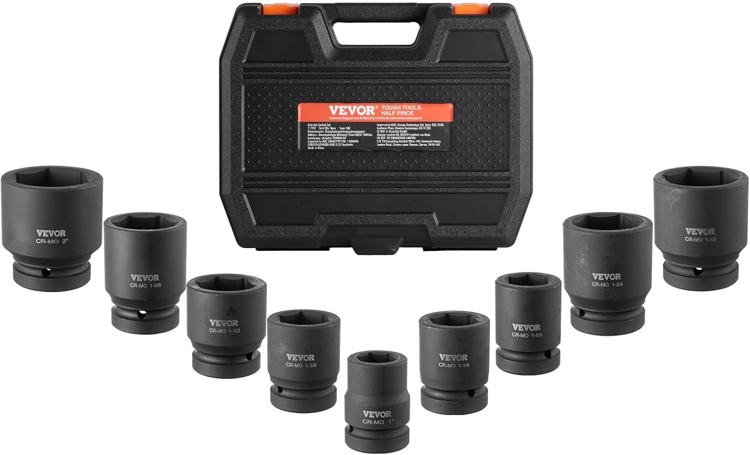 image:imageVEVOR Axle Nut Impact Socket Set 34 Drive Deep 6Point 8Piece SAE Spindle Nut Socket CRMO Heat Treated Large Socket Set with Storage Case for Auto Repair Removing or Installing Axle Nuts1 9PCS CRMO
