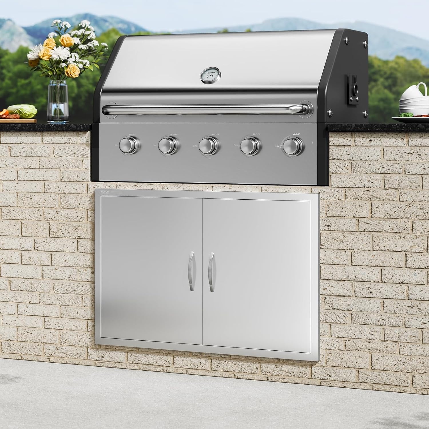 image:imageVEVOR BBQ Double Door 35W x 24H Inch Stainless Steel Flush Mount Vertical Door with Handles for Grilling Station39W x 26HSilver
