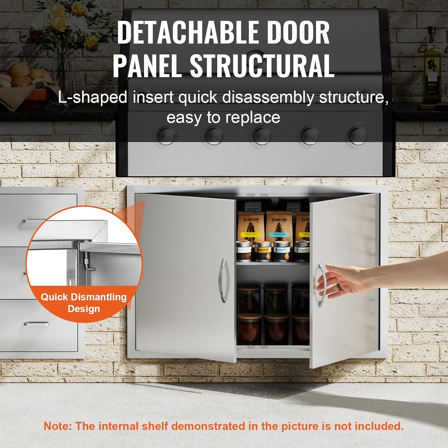 image:imageVEVOR BBQ Double Door 35W x 24H Inch Stainless Steel Flush Mount Vertical Door with Handles for Grilling Station39W x 26HSilver