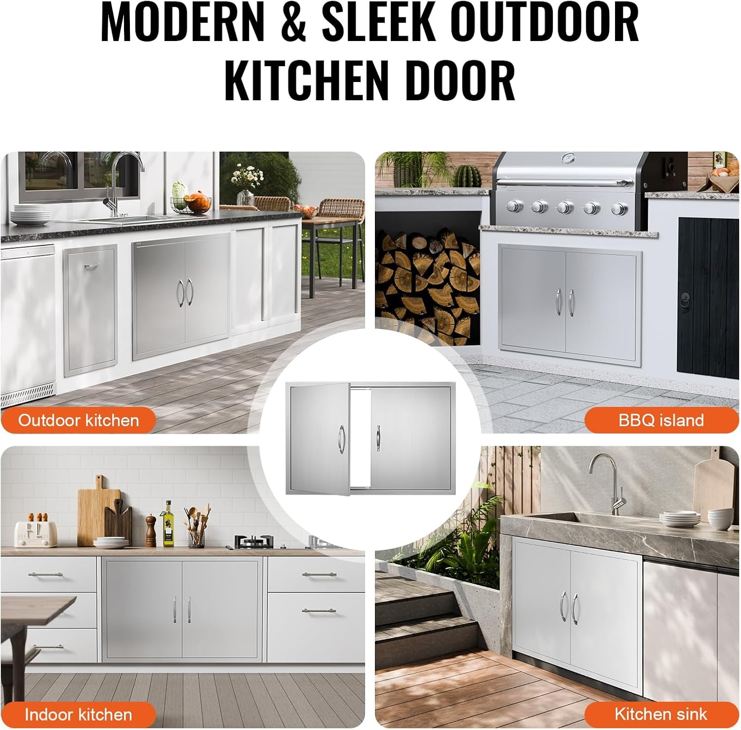 image:imageVEVOR BBQ Double Door 35W x 24H Inch Stainless Steel Flush Mount Vertical Door with Handles for Grilling Station39W x 26HSilver