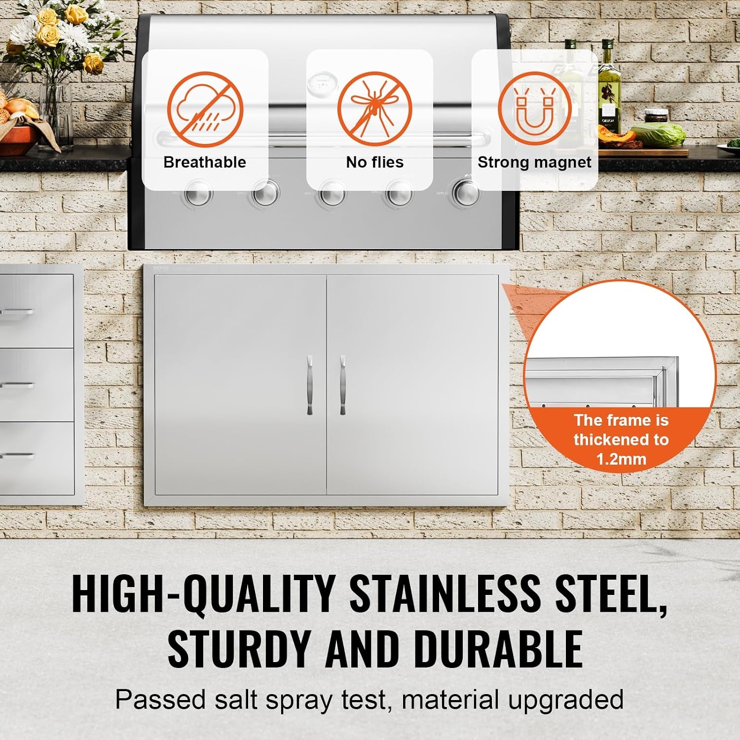 image:imageVEVOR BBQ Double Door 35W x 24H Inch Stainless Steel Flush Mount Vertical Door with Handles for Grilling Station39W x 26HSilver