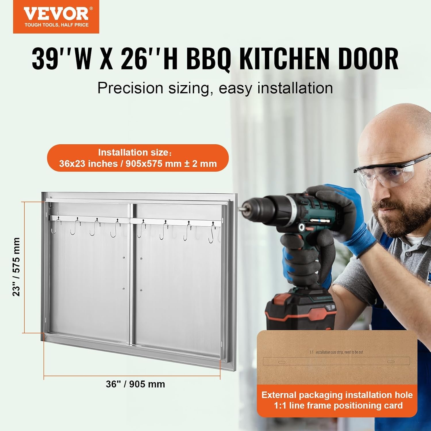 image:imageVEVOR BBQ Double Door 35W x 24H Inch Stainless Steel Flush Mount Vertical Door with Handles for Grilling Station39W x 26HSilver