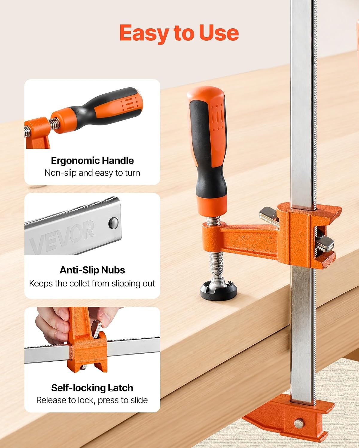 image:imageVEVOR Bar Clamps for Woodworking 8Pack 36 Opening F Clamps 600 lbs Load Limit with Plastic Pad and SelfLocking Design Premium Cast Iron and Carbon Steel for Wood Working and Metal Working
