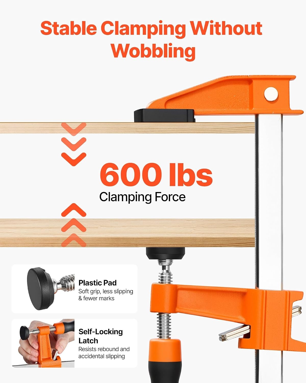 image:imageVEVOR Bar Clamps for Woodworking 8Pack 36 Opening F Clamps 600 lbs Load Limit with Plastic Pad and SelfLocking Design Premium Cast Iron and Carbon Steel for Wood Working and Metal Working
