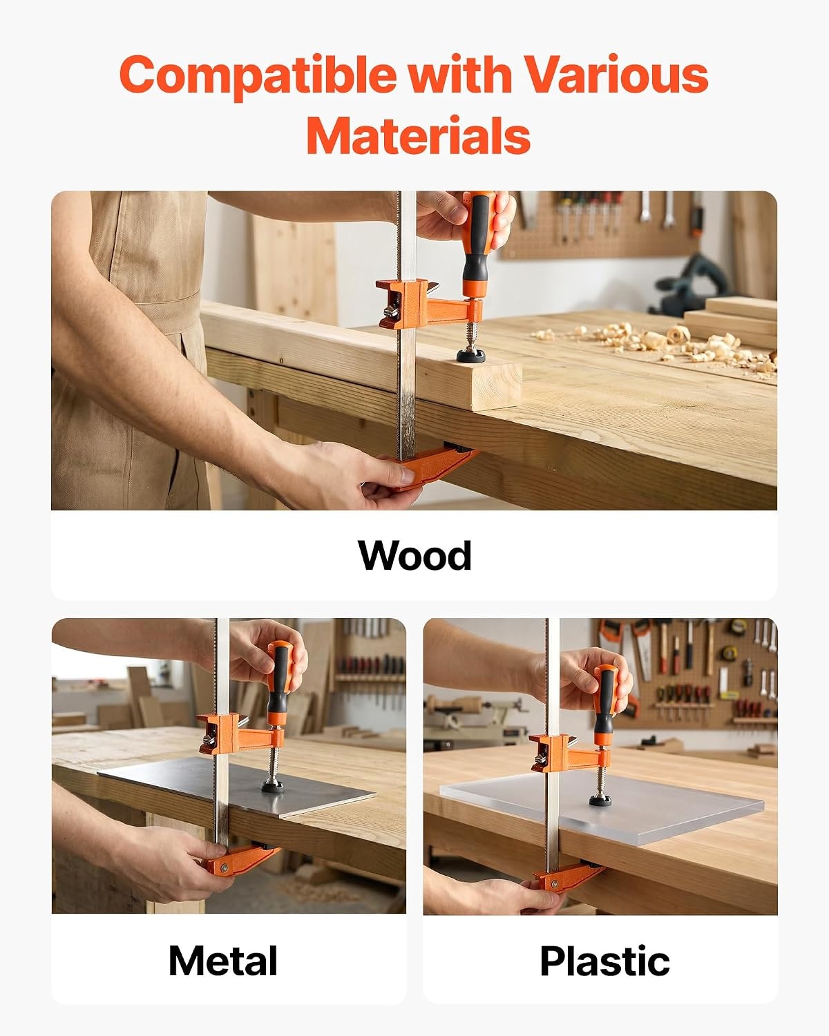 image:imageVEVOR Bar Clamps for Woodworking 8Pack 36 Opening F Clamps 600 lbs Load Limit with Plastic Pad and SelfLocking Design Premium Cast Iron and Carbon Steel for Wood Working and Metal Working