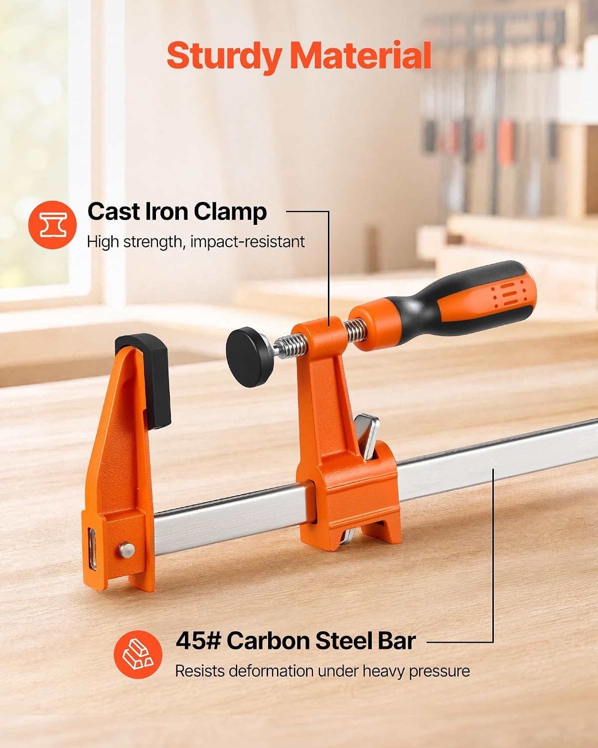 image:imageVEVOR Bar Clamps for Woodworking 8Pack 36 Opening F Clamps 600 lbs Load Limit with Plastic Pad and SelfLocking Design Premium Cast Iron and Carbon Steel for Wood Working and Metal Working