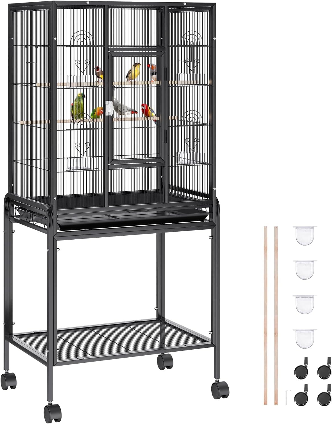 image:imageVEVOR Bird Cage 246 x 167 x 539 inch Flat Top Wrought Iron Bird Flight Cage with Perches SlideOut Tray and Plastic Feeders Casters for Parrot Blue Tit Cockatiel Canary Budgerigar ConureBlack