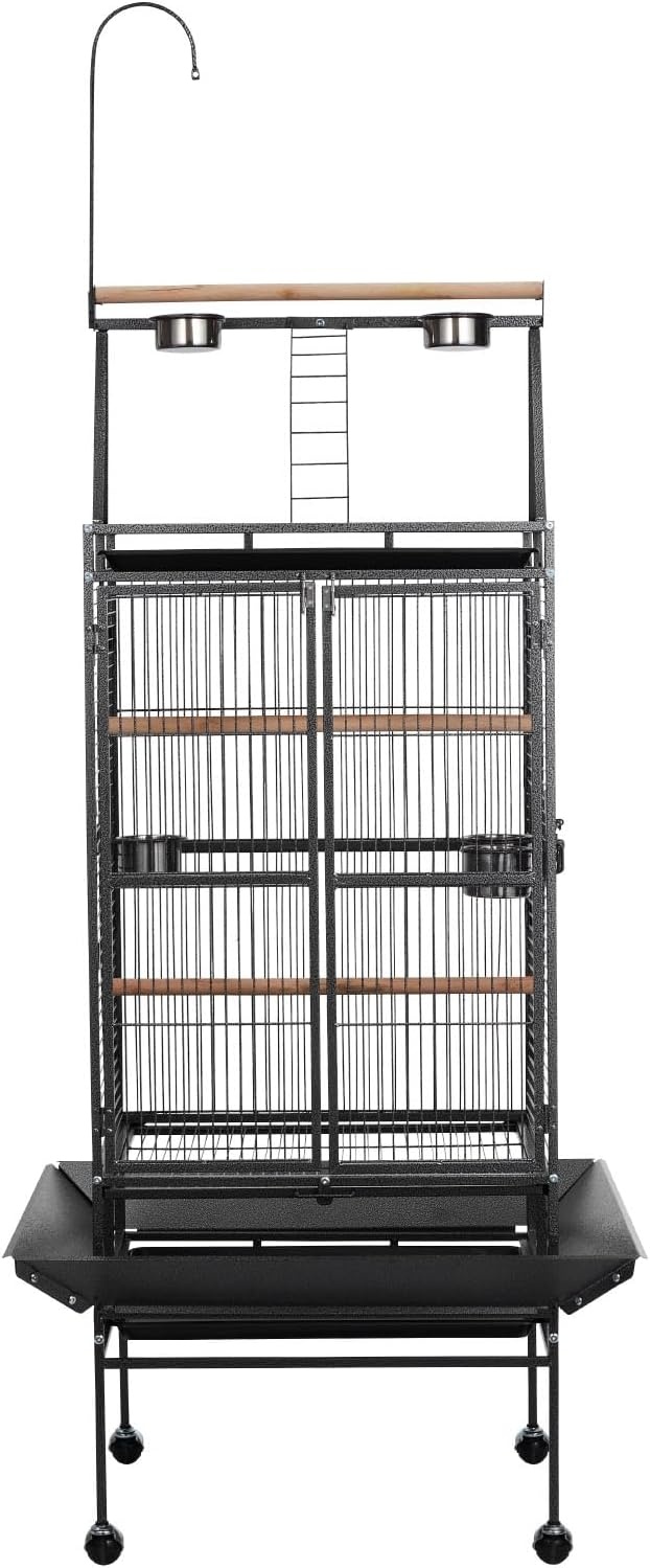 image:imageVEVOR Bird Cage 246 x 167 x 539 inch Flat Top Wrought Iron Bird Flight Cage with Perches SlideOut Tray and Plastic Feeders Casters for Parrot Blue Tit Cockatiel Canary Budgerigar ConureBlack