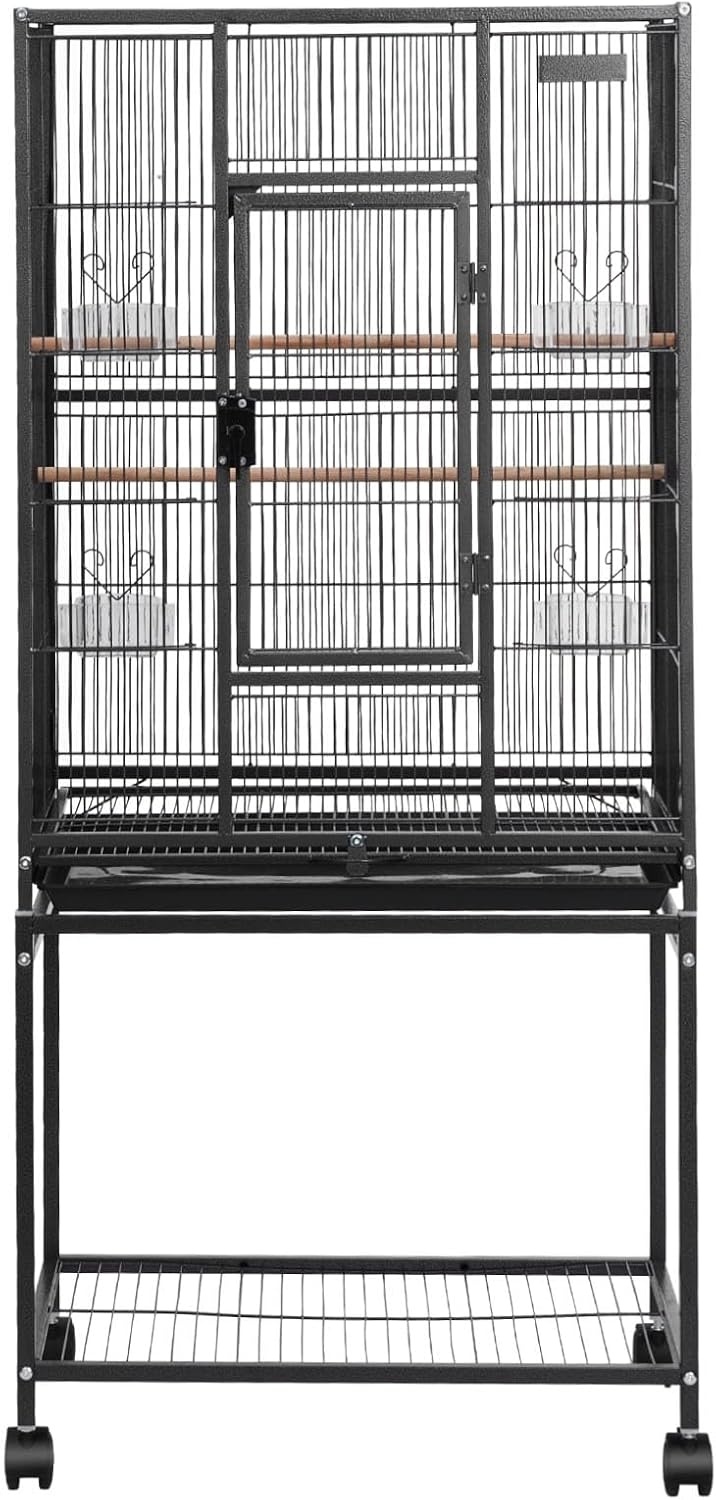 image:imageVEVOR Bird Cage 246 x 167 x 539 inch Flat Top Wrought Iron Bird Flight Cage with Perches SlideOut Tray and Plastic Feeders Casters for Parrot Blue Tit Cockatiel Canary Budgerigar ConureBlack