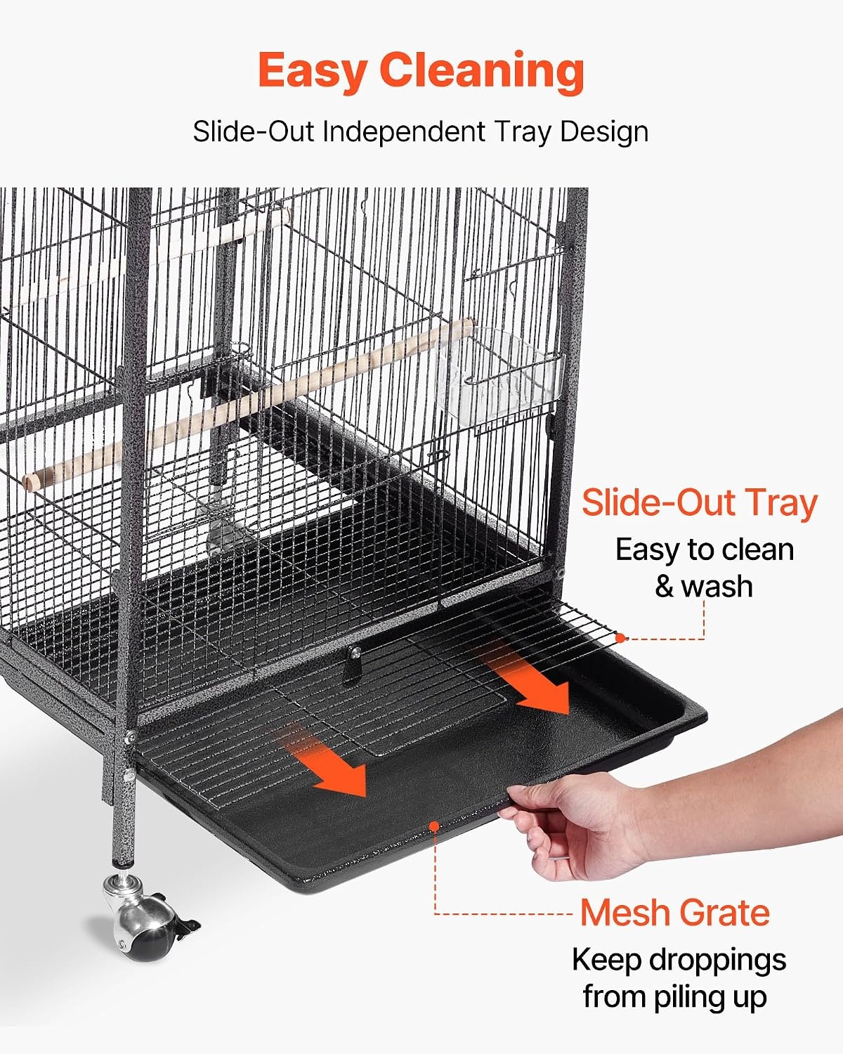 image:imageVEVOR Bird Cage 246 x 167 x 539 inch Flat Top Wrought Iron Bird Flight Cage with Perches SlideOut Tray and Plastic Feeders Casters for Parrot Blue Tit Cockatiel Canary Budgerigar ConureBlack