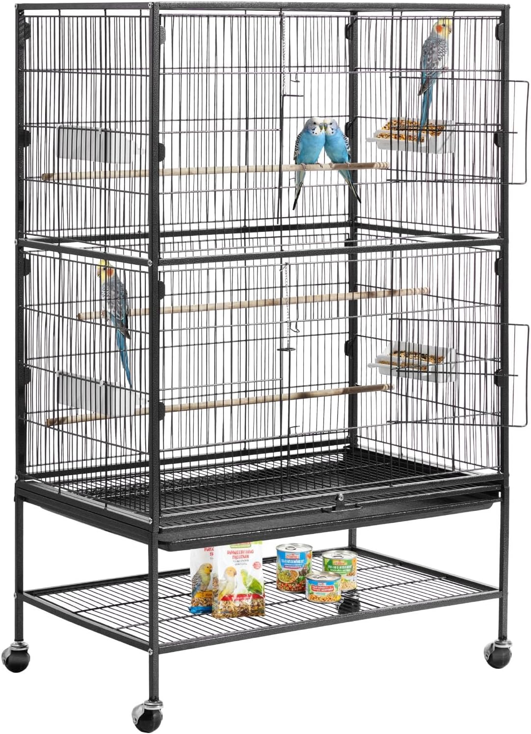 image:imageVEVOR Bird Cage 246 x 167 x 539 inch Flat Top Wrought Iron Bird Flight Cage with Perches SlideOut Tray and Plastic Feeders Casters for Parrot Blue Tit Cockatiel Canary Budgerigar ConureBlack