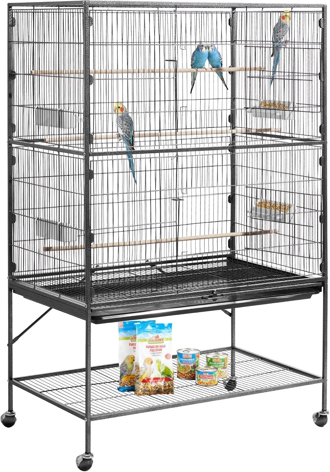 image:imageVEVOR Bird Cage 246 x 167 x 539 inch Flat Top Wrought Iron Bird Flight Cage with Perches SlideOut Tray and Plastic Feeders Casters for Parrot Blue Tit Cockatiel Canary Budgerigar ConureBlack