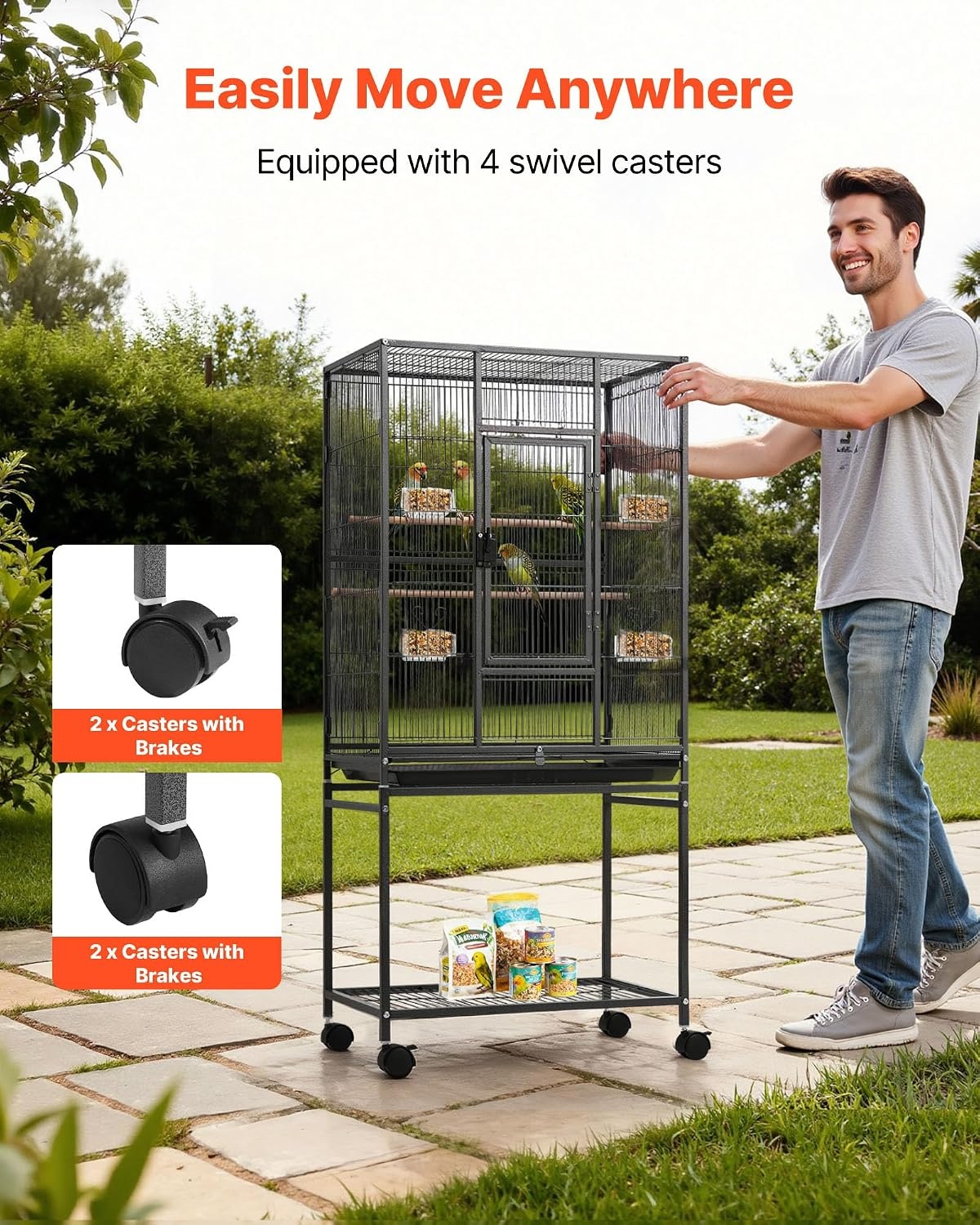 image:imageVEVOR Bird Cage 246 x 167 x 539 inch Flat Top Wrought Iron Bird Flight Cage with Perches SlideOut Tray and Plastic Feeders Casters for Parrot Blue Tit Cockatiel Canary Budgerigar ConureBlack
