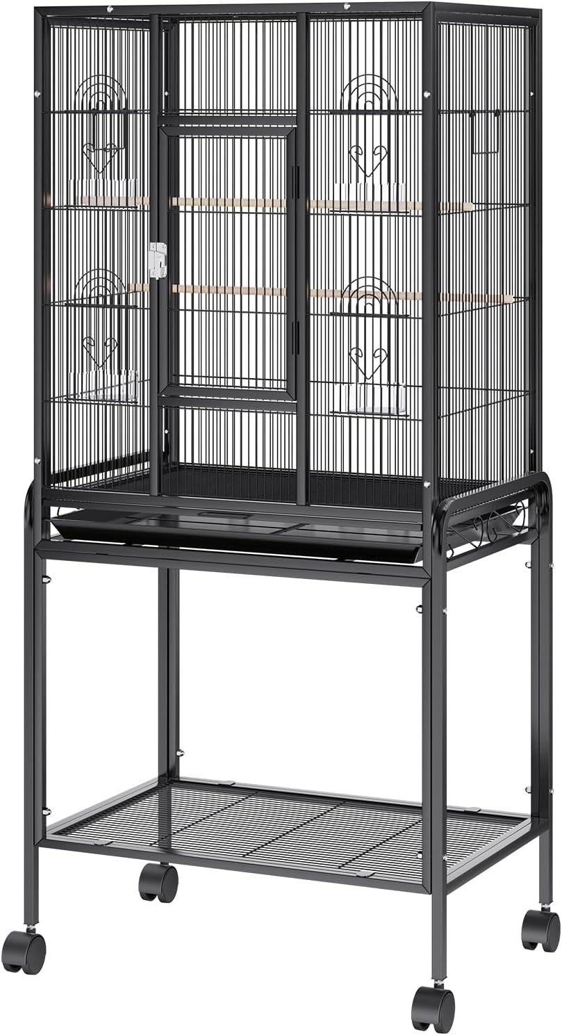 image:imageVEVOR Bird Cage 246 x 167 x 539 inch Flat Top Wrought Iron Bird Flight Cage with Perches SlideOut Tray and Plastic Feeders Casters for Parrot Blue Tit Cockatiel Canary Budgerigar ConureBlack