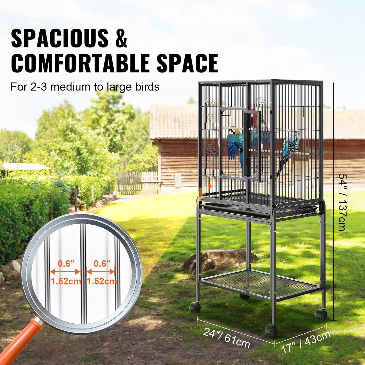 image:imageVEVOR Bird Cage 246 x 167 x 539 inch Flat Top Wrought Iron Bird Flight Cage with Perches SlideOut Tray and Plastic Feeders Casters for Parrot Blue Tit Cockatiel Canary Budgerigar ConureBlack