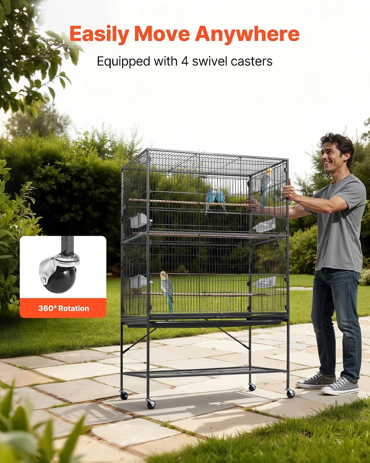 image:imageVEVOR Bird Cage 246 x 167 x 539 inch Flat Top Wrought Iron Bird Flight Cage with Perches SlideOut Tray and Plastic Feeders Casters for Parrot Blue Tit Cockatiel Canary Budgerigar ConureBlack