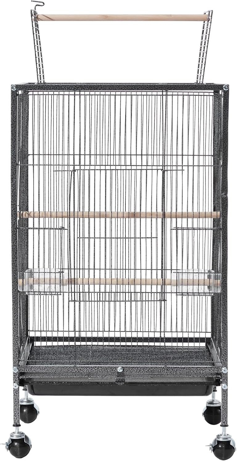image:imageVEVOR Bird Cage 246 x 167 x 539 inch Flat Top Wrought Iron Bird Flight Cage with Perches SlideOut Tray and Plastic Feeders Casters for Parrot Blue Tit Cockatiel Canary Budgerigar ConureBlack