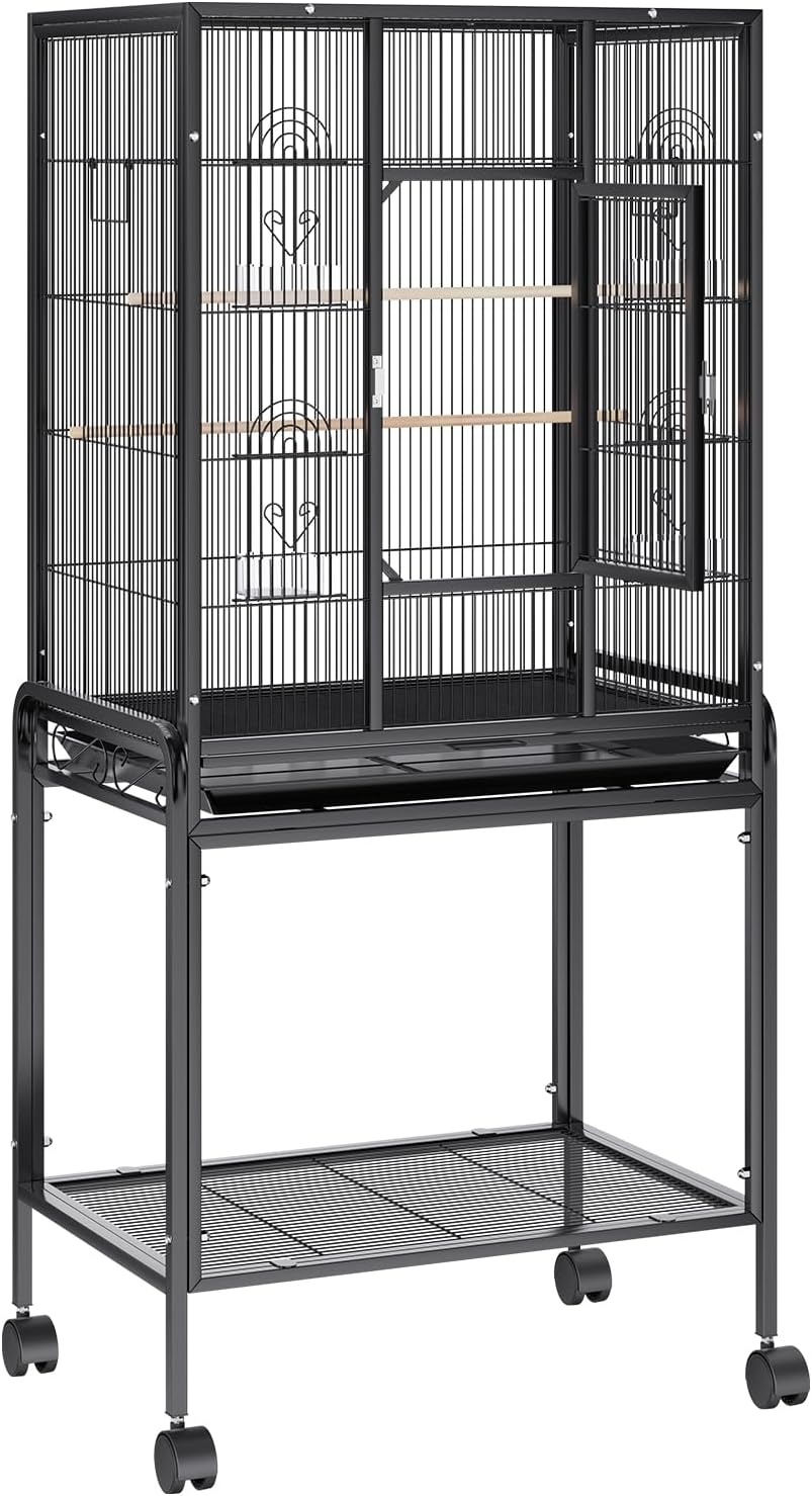 image:imageVEVOR Bird Cage 246 x 167 x 539 inch Flat Top Wrought Iron Bird Flight Cage with Perches SlideOut Tray and Plastic Feeders Casters for Parrot Blue Tit Cockatiel Canary Budgerigar ConureBlack