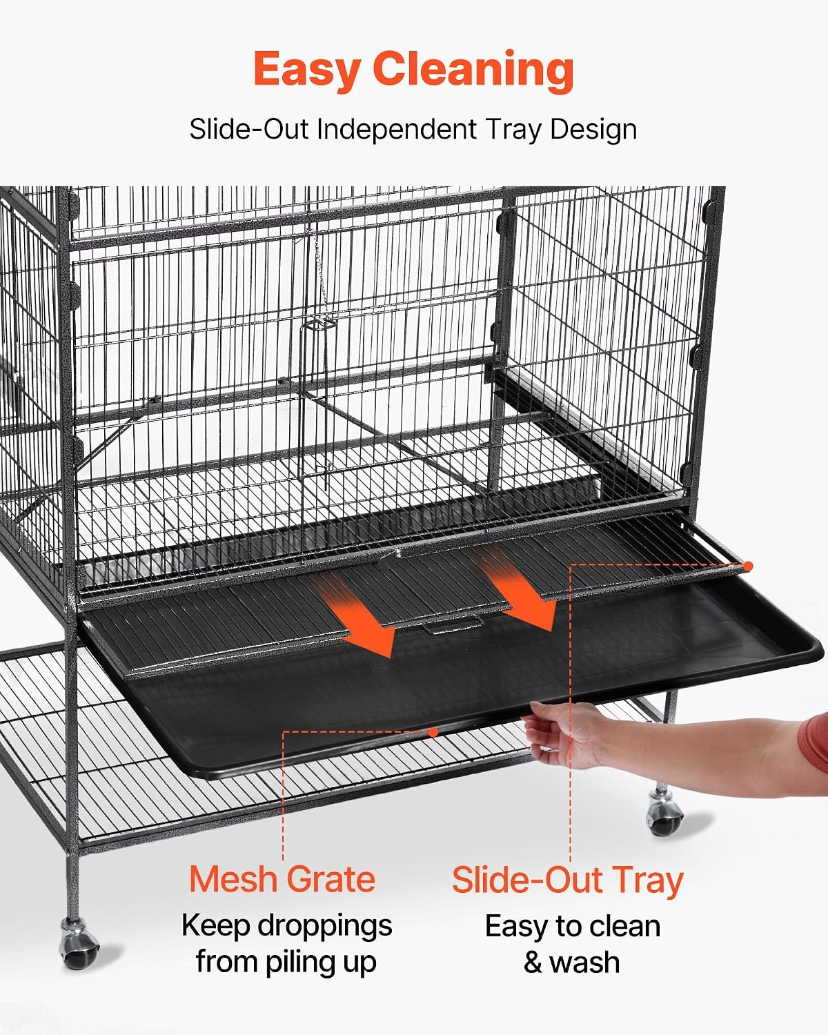 image:imageVEVOR Bird Cage 246 x 167 x 539 inch Flat Top Wrought Iron Bird Flight Cage with Perches SlideOut Tray and Plastic Feeders Casters for Parrot Blue Tit Cockatiel Canary Budgerigar ConureBlack