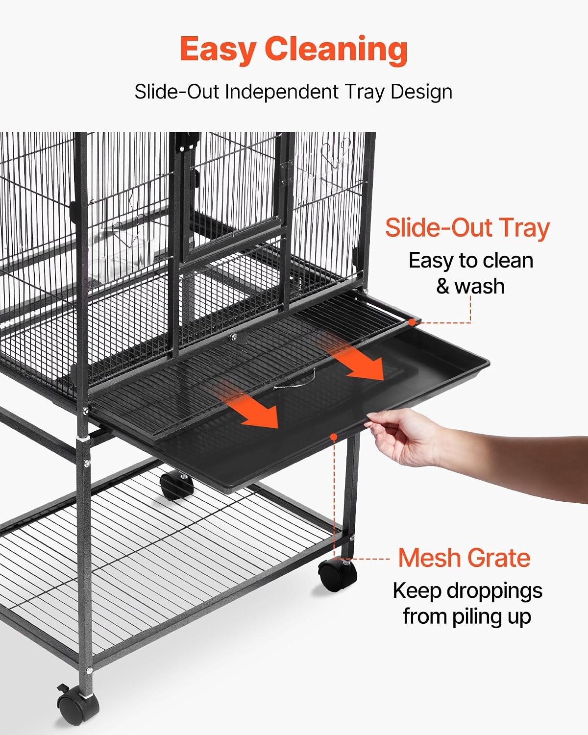 image:imageVEVOR Bird Cage 246 x 167 x 539 inch Flat Top Wrought Iron Bird Flight Cage with Perches SlideOut Tray and Plastic Feeders Casters for Parrot Blue Tit Cockatiel Canary Budgerigar ConureBlack