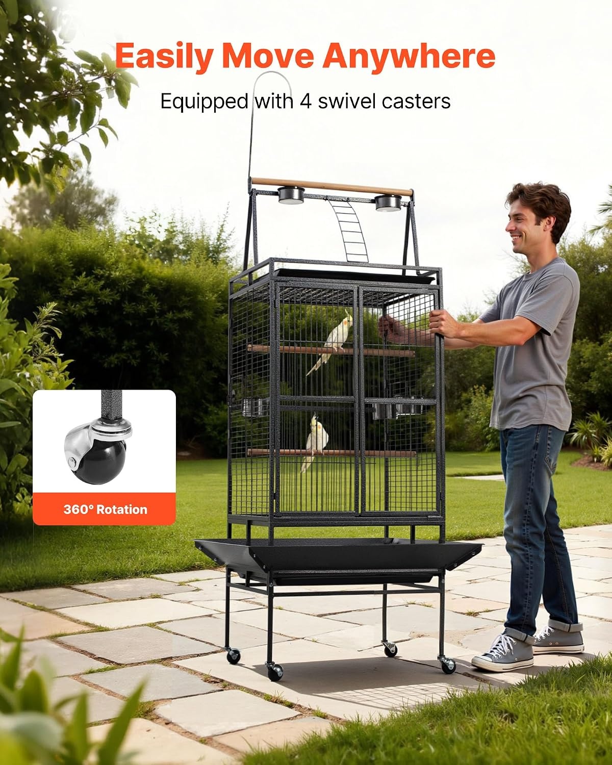 image:imageVEVOR Bird Cage 246 x 167 x 539 inch Flat Top Wrought Iron Bird Flight Cage with Perches SlideOut Tray and Plastic Feeders Casters for Parrot Blue Tit Cockatiel Canary Budgerigar ConureBlack
