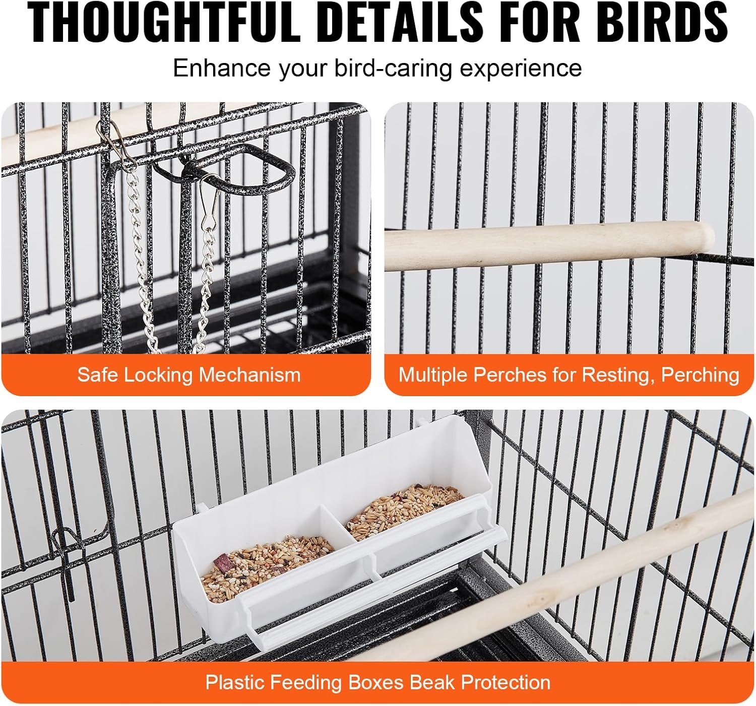 image:imageVEVOR Bird Cage 246 x 167 x 539 inch Flat Top Wrought Iron Bird Flight Cage with Perches SlideOut Tray and Plastic Feeders Casters for Parrot Blue Tit Cockatiel Canary Budgerigar ConureBlack