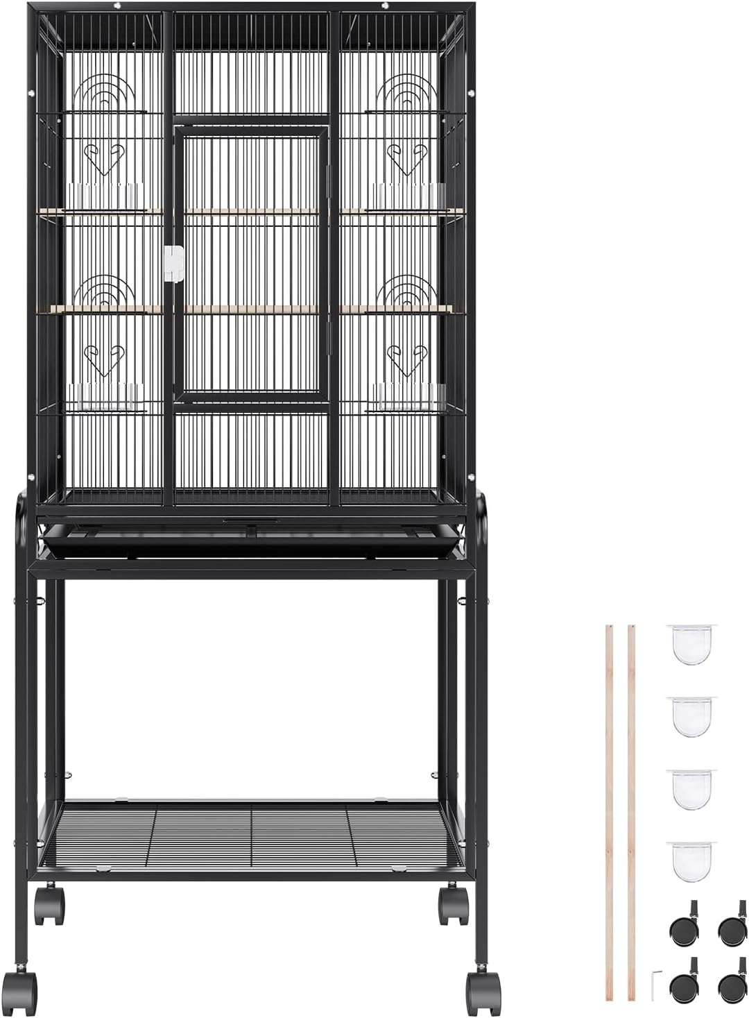 image:imageVEVOR Bird Cage 246 x 167 x 539 inch Flat Top Wrought Iron Bird Flight Cage with Perches SlideOut Tray and Plastic Feeders Casters for Parrot Blue Tit Cockatiel Canary Budgerigar ConureBlack