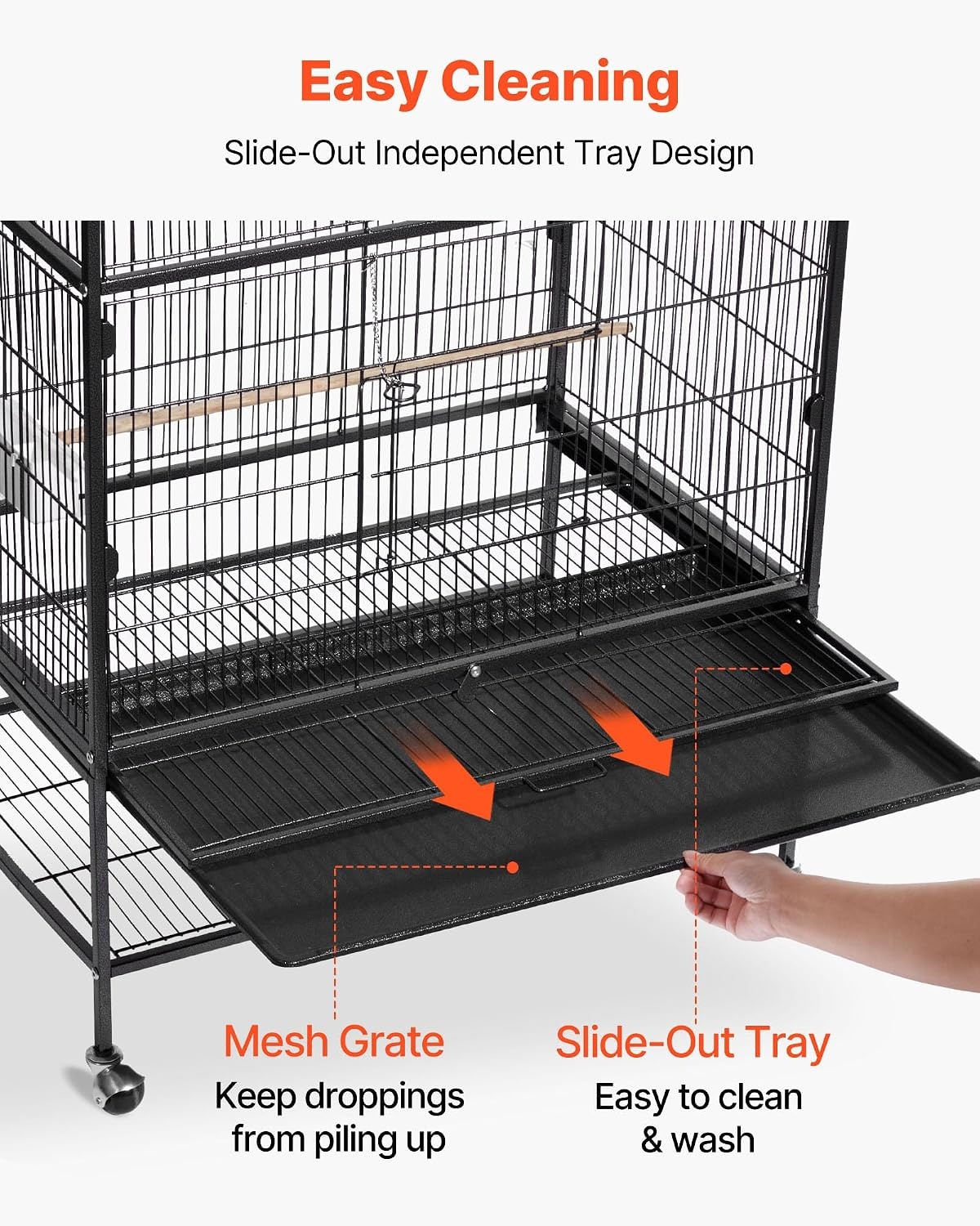 image:imageVEVOR Bird Cage 246 x 167 x 539 inch Flat Top Wrought Iron Bird Flight Cage with Perches SlideOut Tray and Plastic Feeders Casters for Parrot Blue Tit Cockatiel Canary Budgerigar ConureBlack
