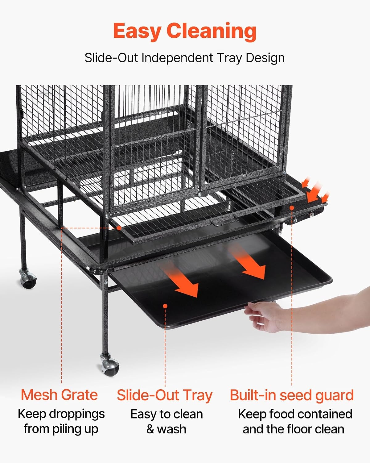 image:imageVEVOR Bird Cage 246 x 167 x 539 inch Flat Top Wrought Iron Bird Flight Cage with Perches SlideOut Tray and Plastic Feeders Casters for Parrot Blue Tit Cockatiel Canary Budgerigar ConureBlack