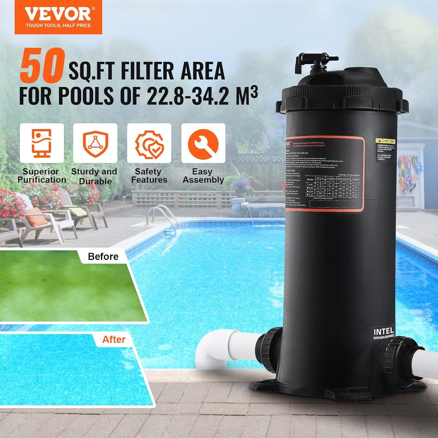 image:imageVEVOR CC150 Pool Filter Cartridge Replacement for Pentair Clean amp Clear 150 Replace Pleatco PAP150 Pentair R173216 Unicel C9415 150 sqftL x OD31 18 x10 116Cartridge Tank Element