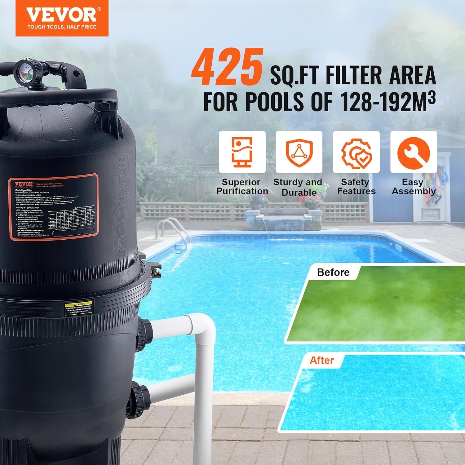 image:imageVEVOR CC150 Pool Filter Cartridge Replacement for Pentair Clean amp Clear 150 Replace Pleatco PAP150 Pentair R173216 Unicel C9415 150 sqftL x OD31 18 x10 116Cartridge Tank Element