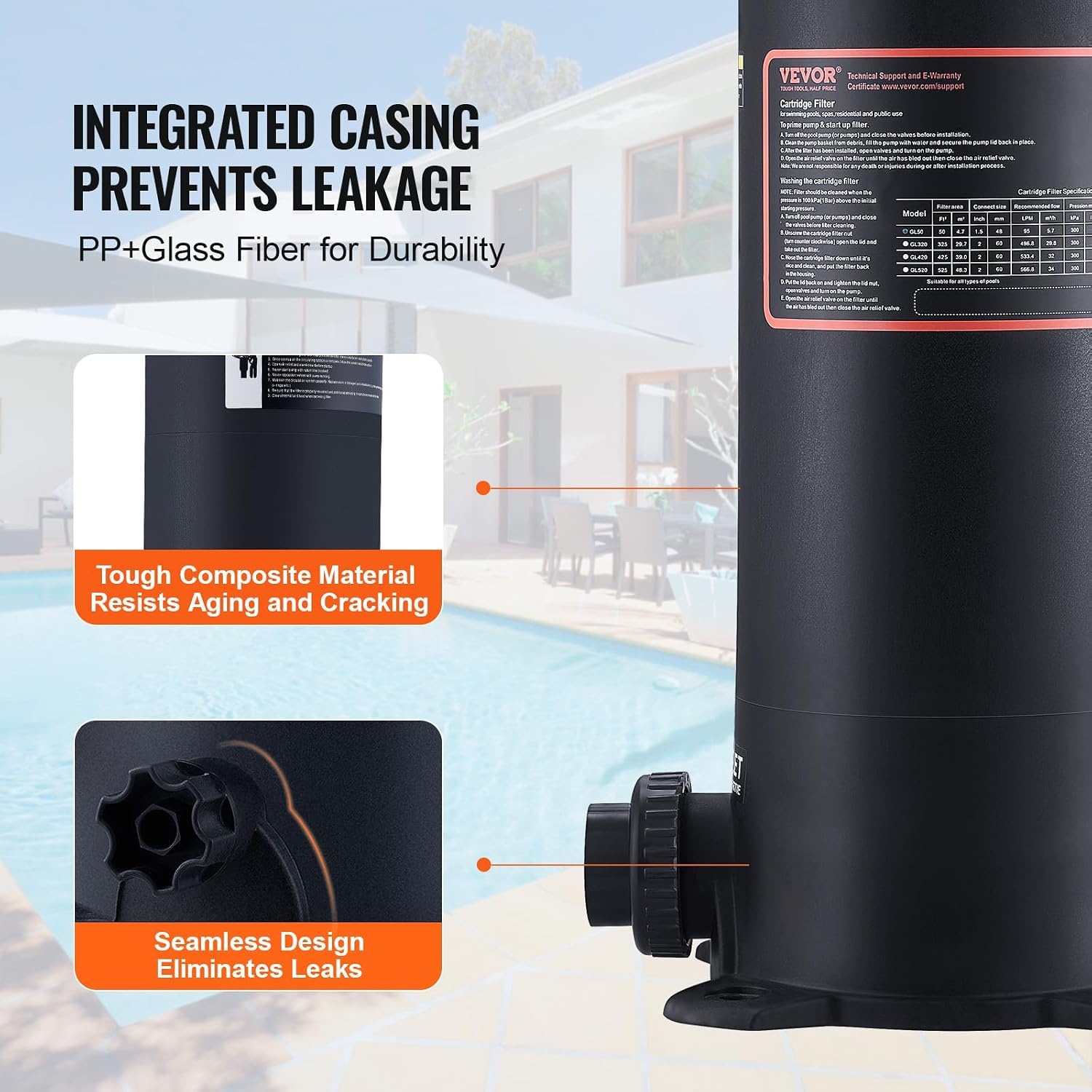 image:imageVEVOR CC150 Pool Filter Cartridge Replacement for Pentair Clean amp Clear 150 Replace Pleatco PAP150 Pentair R173216 Unicel C9415 150 sqftL x OD31 18 x10 116Cartridge Tank Element