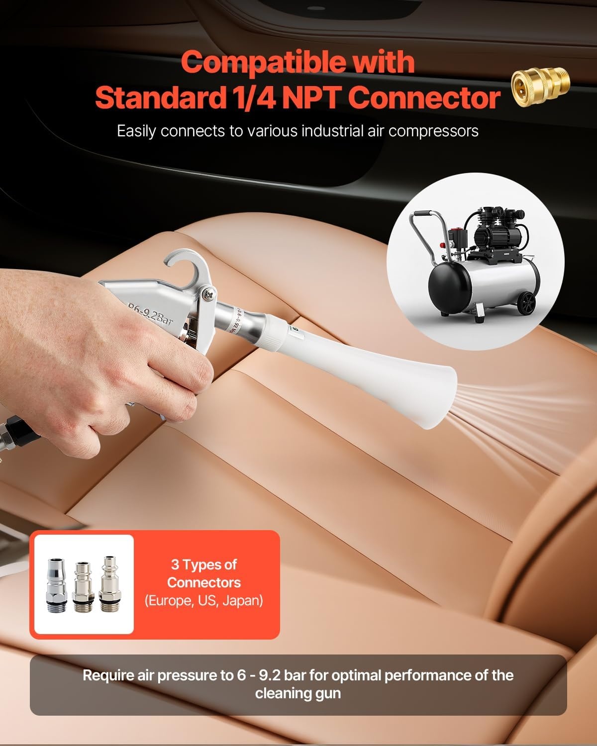 image:imageVEVOR Car Cleaning Gun 692 Bar HighPressure Air Blow Gun with 2 Set Nozzles 360 Rotating Nozzle for Thorough Cleaning Quickly Blasts Dirt and Dust from Surface Work with 14 NPT Air Compressor