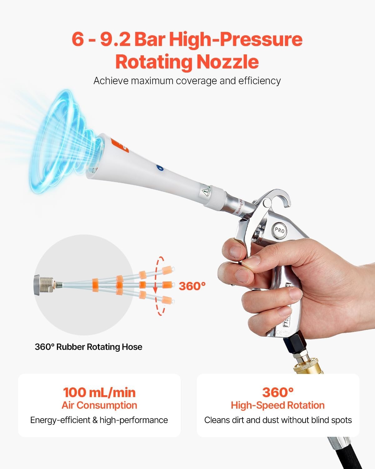 image:imageVEVOR Car Cleaning Gun 692 Bar HighPressure Air Blow Gun with 2 Set Nozzles 360 Rotating Nozzle for Thorough Cleaning Quickly Blasts Dirt and Dust from Surface Work with 14 NPT Air Compressor