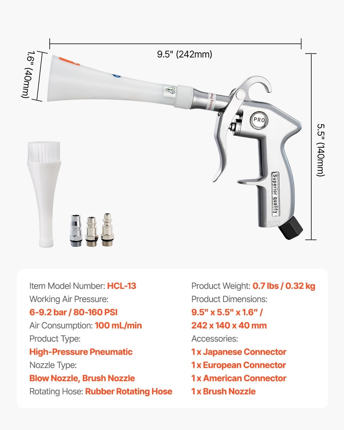 image:imageVEVOR Car Cleaning Gun 692 Bar HighPressure Air Blow Gun with 2 Set Nozzles 360 Rotating Nozzle for Thorough Cleaning Quickly Blasts Dirt and Dust from Surface Work with 14 NPT Air Compressor
