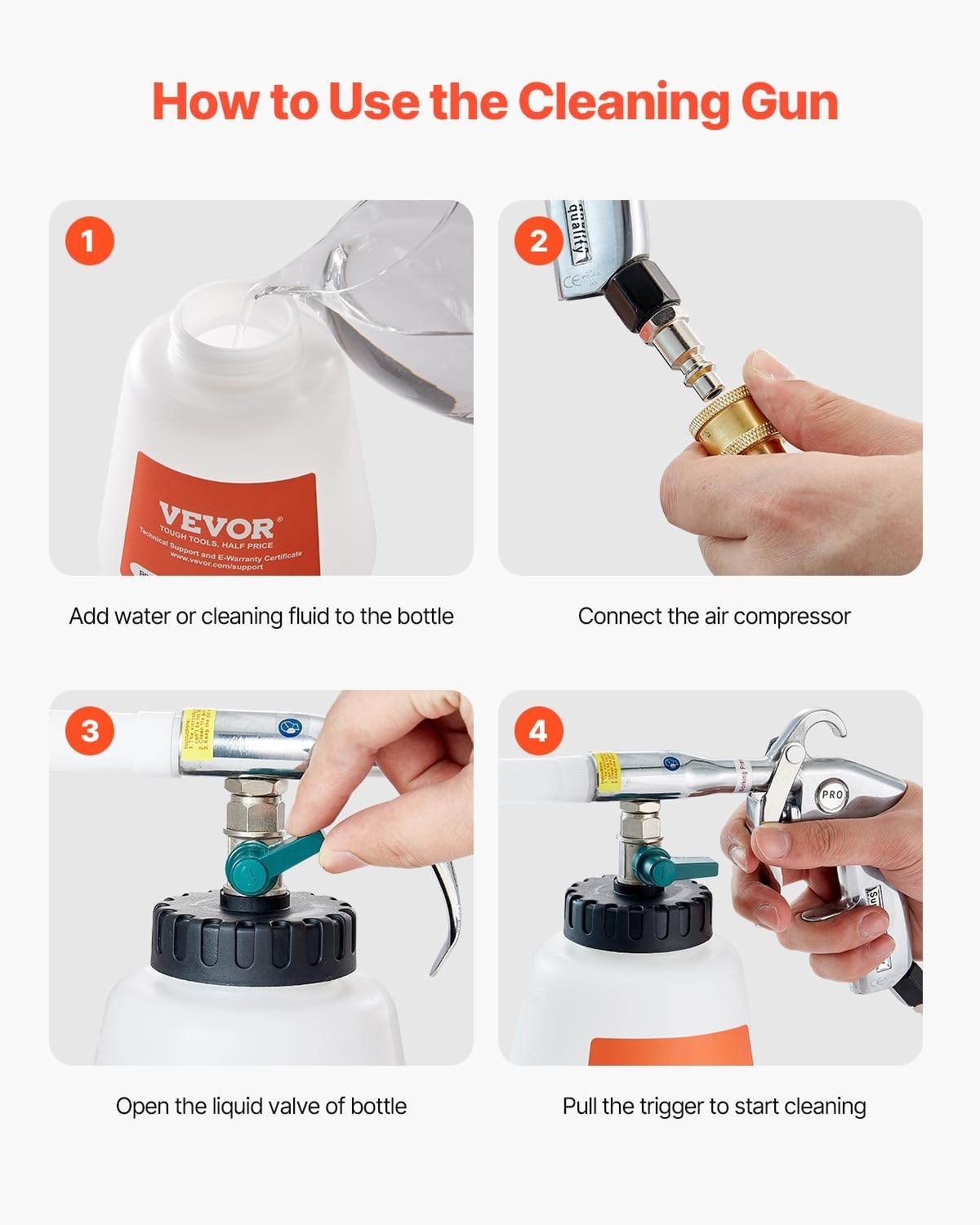 image:imageVEVOR Car Cleaning Gun 692 Bar HighPressure Air Blow Gun with 2 Set Nozzles amp 1L Liquid Bottle Vortex Cleaning Gun Quickly Blasts Dirt and Dust from Surface Work with 14 NPT Air CompressorRubber Rotating Hose
