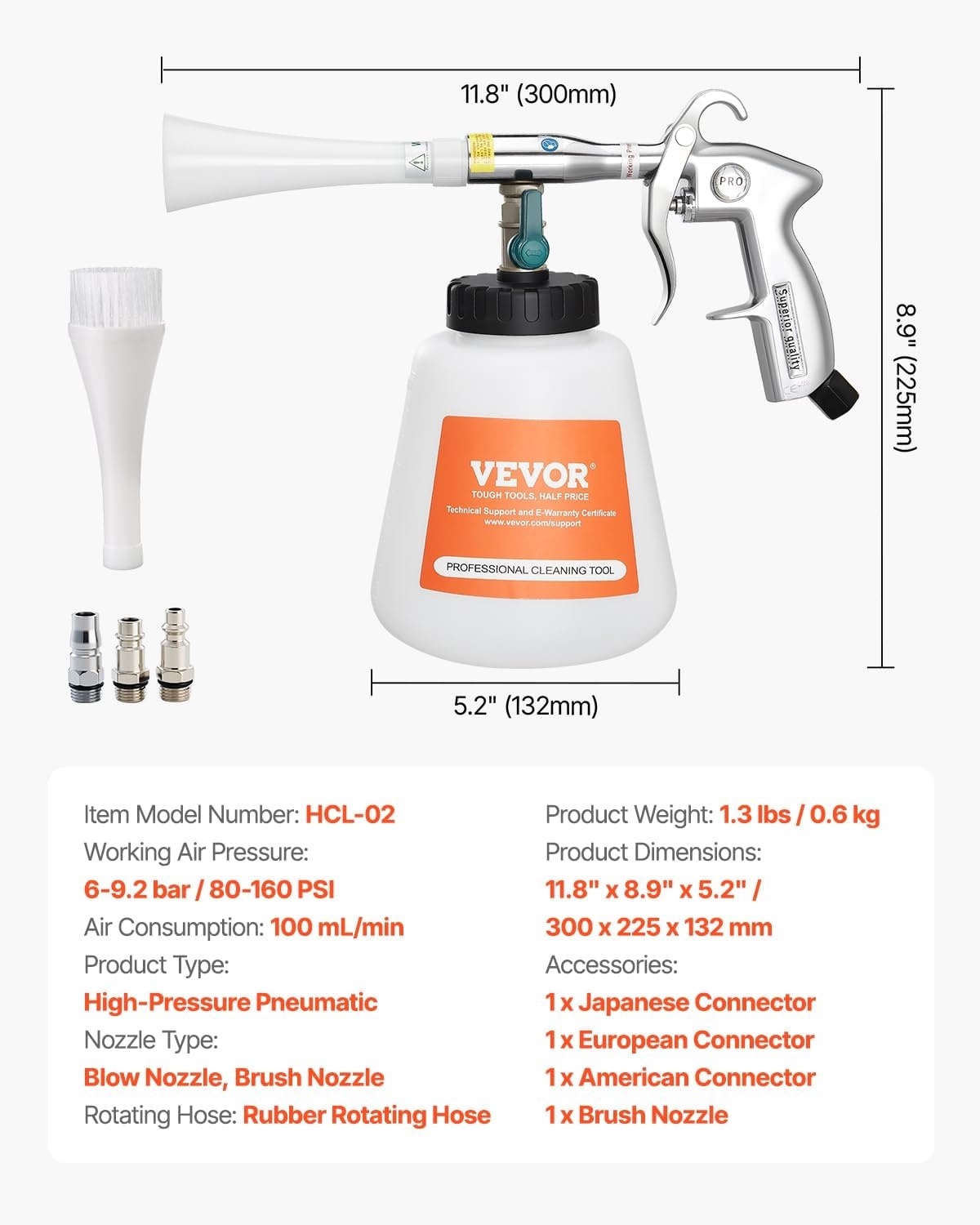 image:imageVEVOR Car Cleaning Gun 692 Bar HighPressure Air Blow Gun with 2 Set Nozzles amp 1L Liquid Bottle Vortex Cleaning Gun Quickly Blasts Dirt and Dust from Surface Work with 14 NPT Air CompressorRubber Rotating Hose