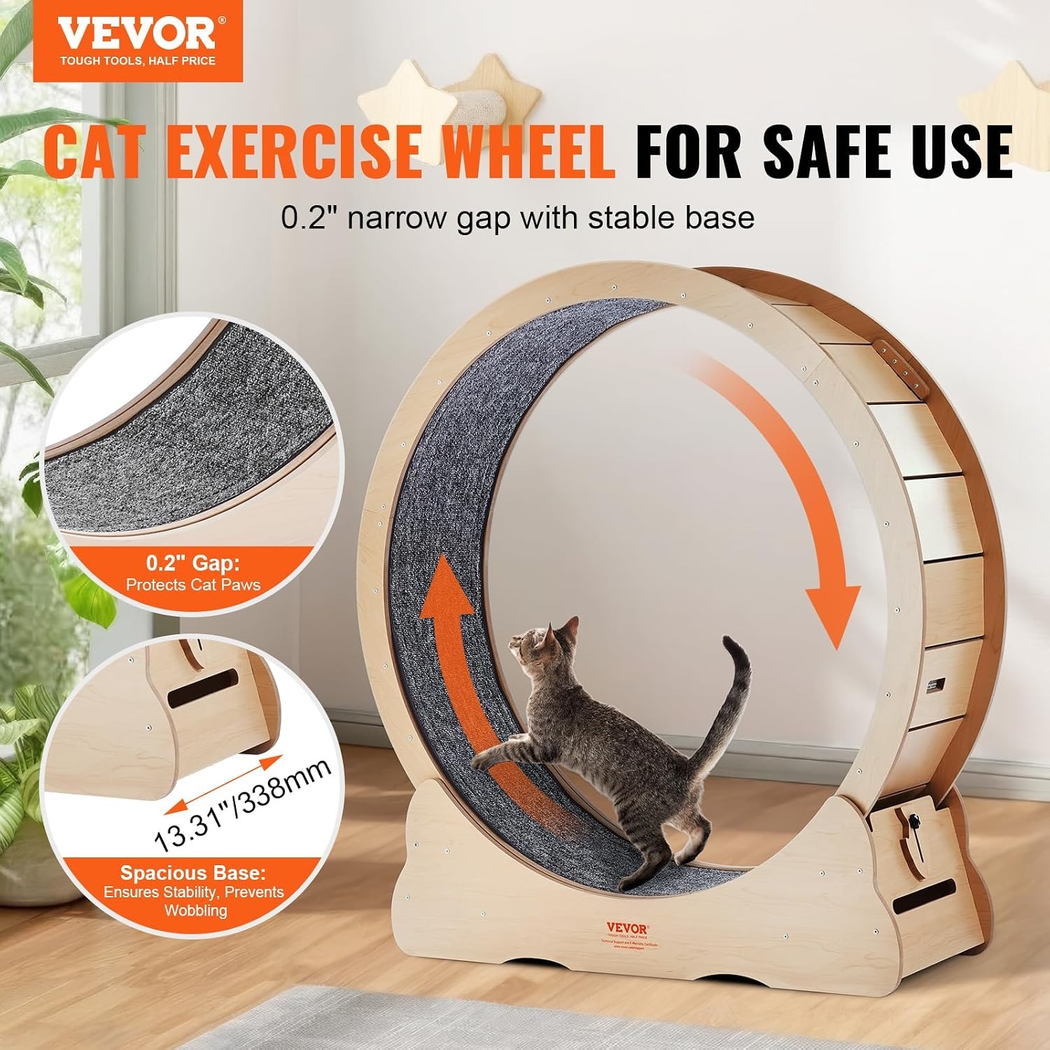 image:imageVEVOR Cat Exercise Wheel 433 Large Cat Treadmill Wheel for Indoor Cats Cat Running Wheel with Detachable Carpet amp Cat Teaser for RunningWalkingTraining Suitable for Most Cats Yellow433in