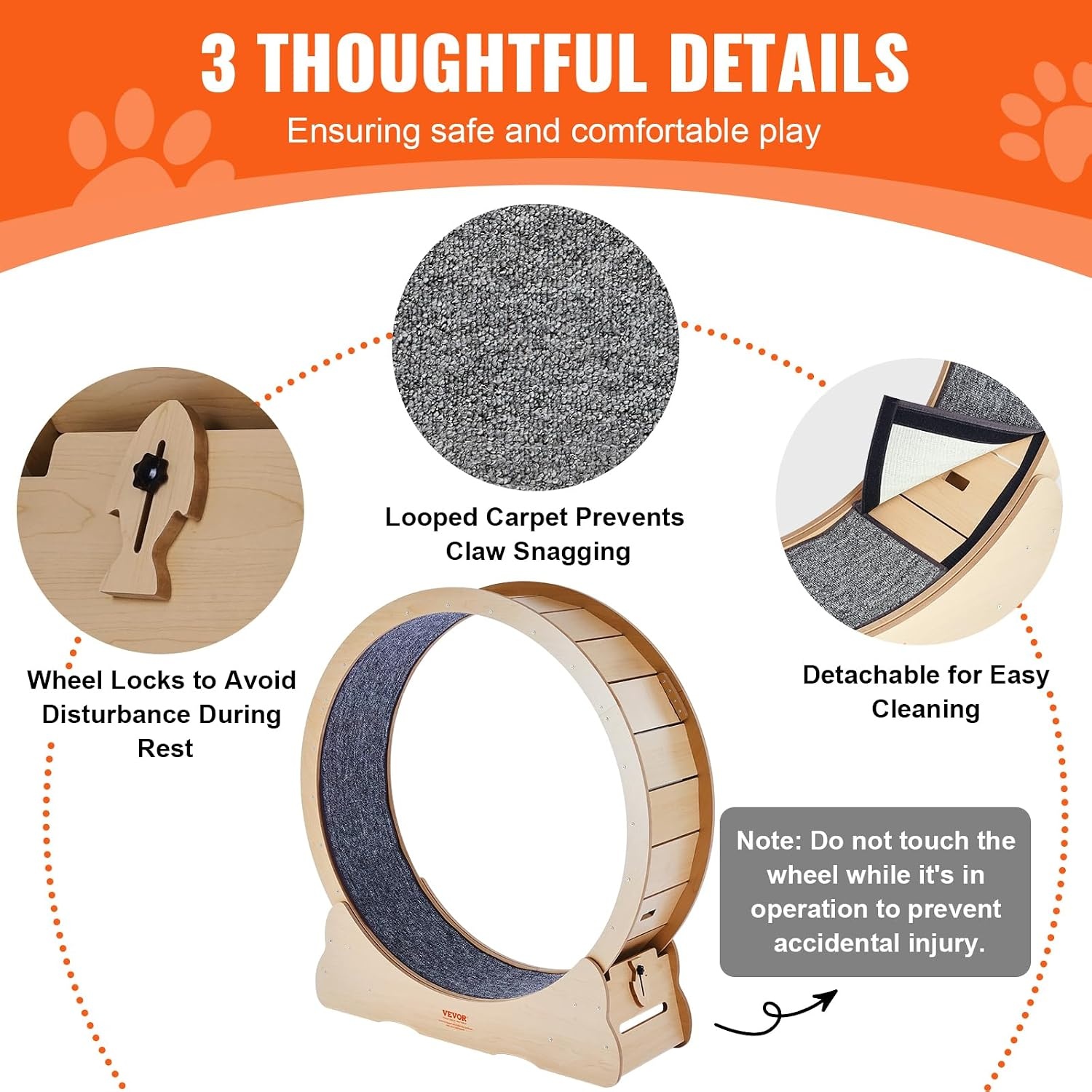 image:imageVEVOR Cat Exercise Wheel 433 Large Cat Treadmill Wheel for Indoor Cats Cat Running Wheel with Detachable Carpet amp Cat Teaser for RunningWalkingTraining Suitable for Most Cats Yellow433in