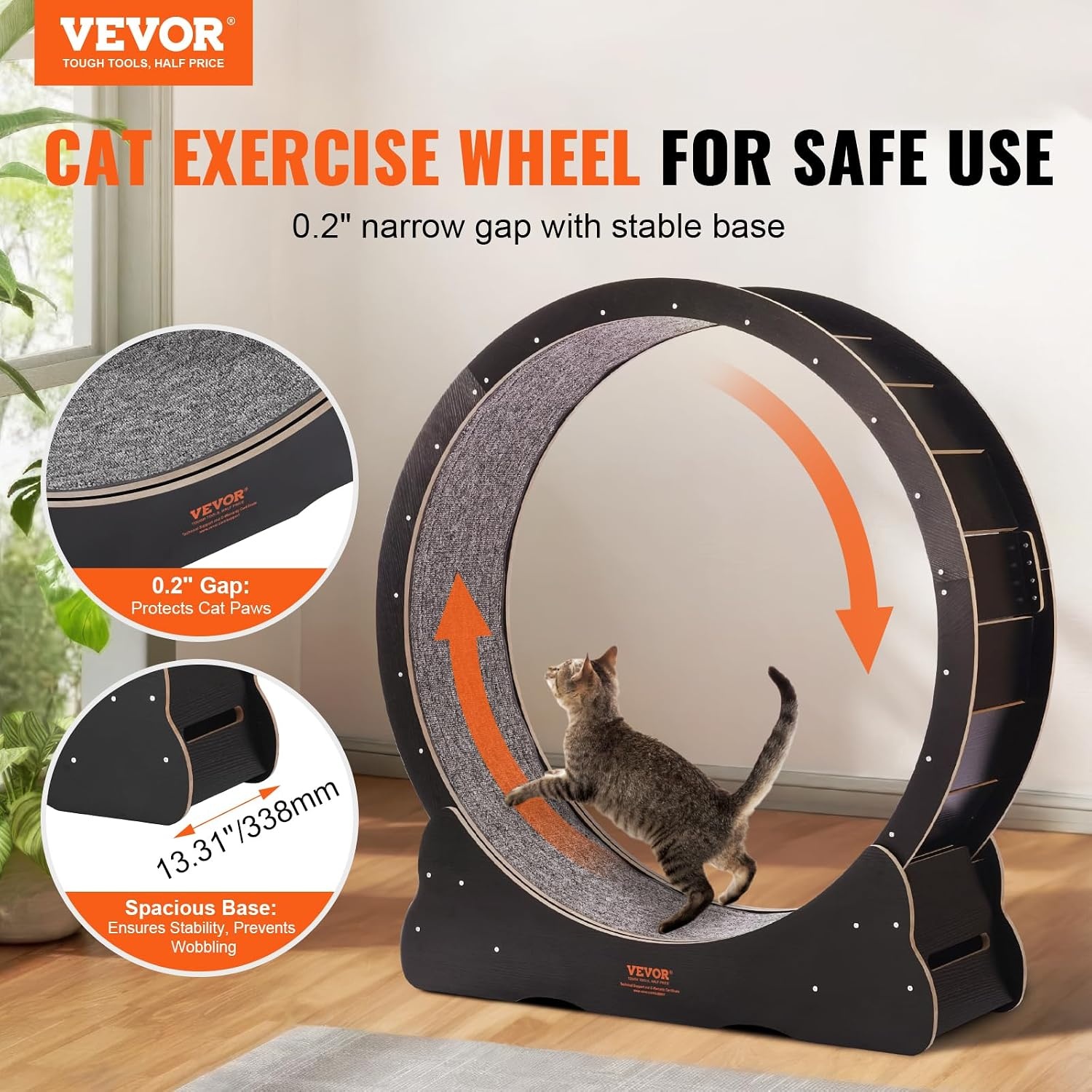 image:imageVEVOR Cat Exercise Wheel 433 Large Cat Treadmill Wheel for Indoor Cats Cat Running Wheel with Detachable Carpet amp Cat Teaser for RunningWalkingTraining Suitable for Most Cats YellowBlack433in