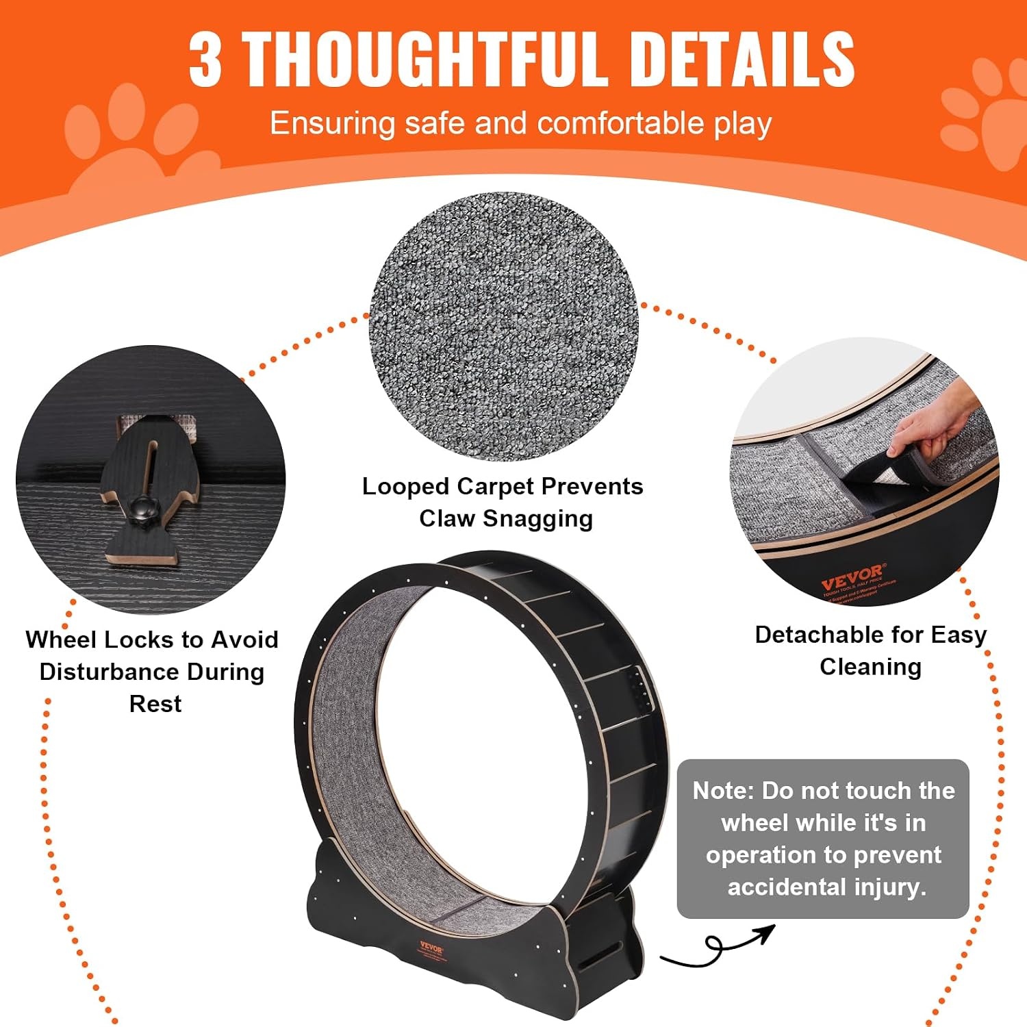 image:imageVEVOR Cat Exercise Wheel 433 Large Cat Treadmill Wheel for Indoor Cats Cat Running Wheel with Detachable Carpet amp Cat Teaser for RunningWalkingTraining Suitable for Most Cats YellowBlack433in